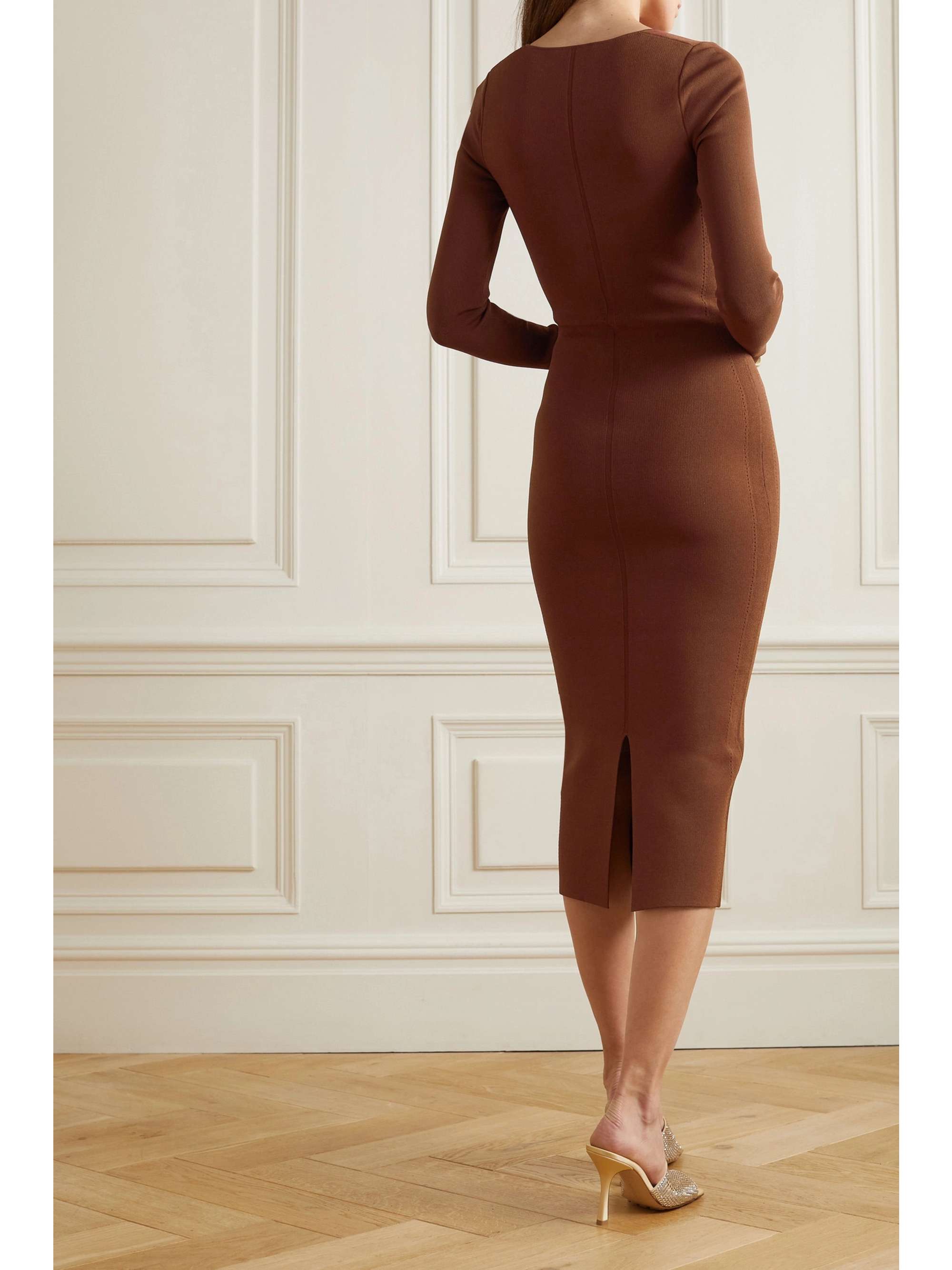 VICTORIA BECKHAM Paneled ribbed-knit midi dress