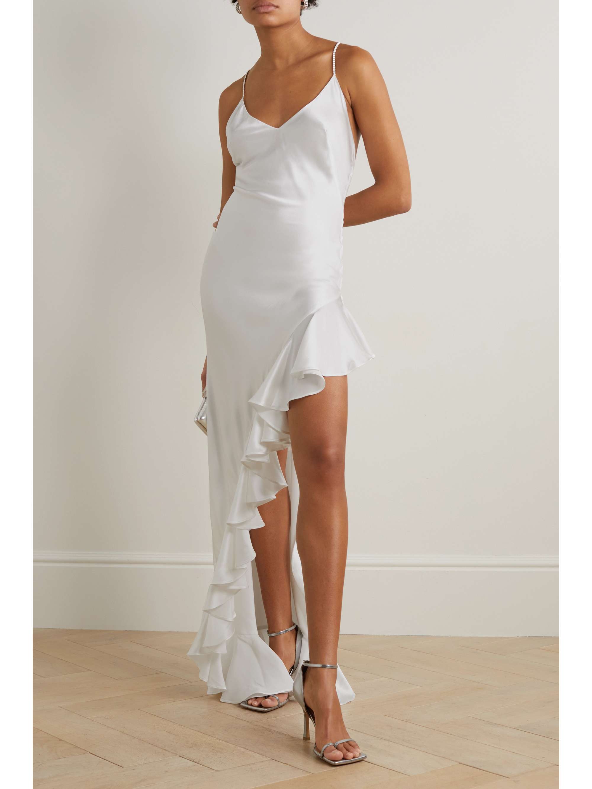 MICHAEL LO SORDO Asymmetric open back ruffled crystal embellished silk satin gown NET A PORTER