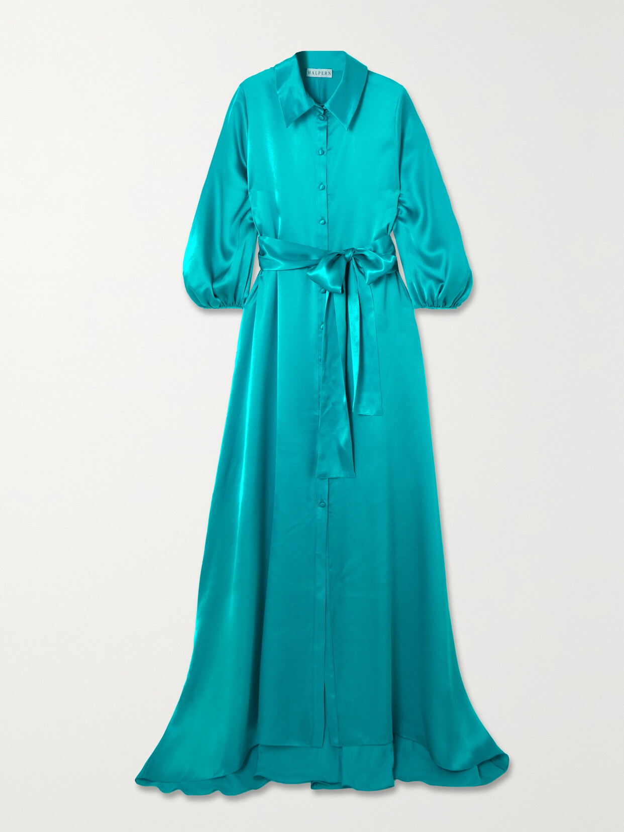 Halpern - Belted Silk-satin Maxi Shirt Dress - Blue