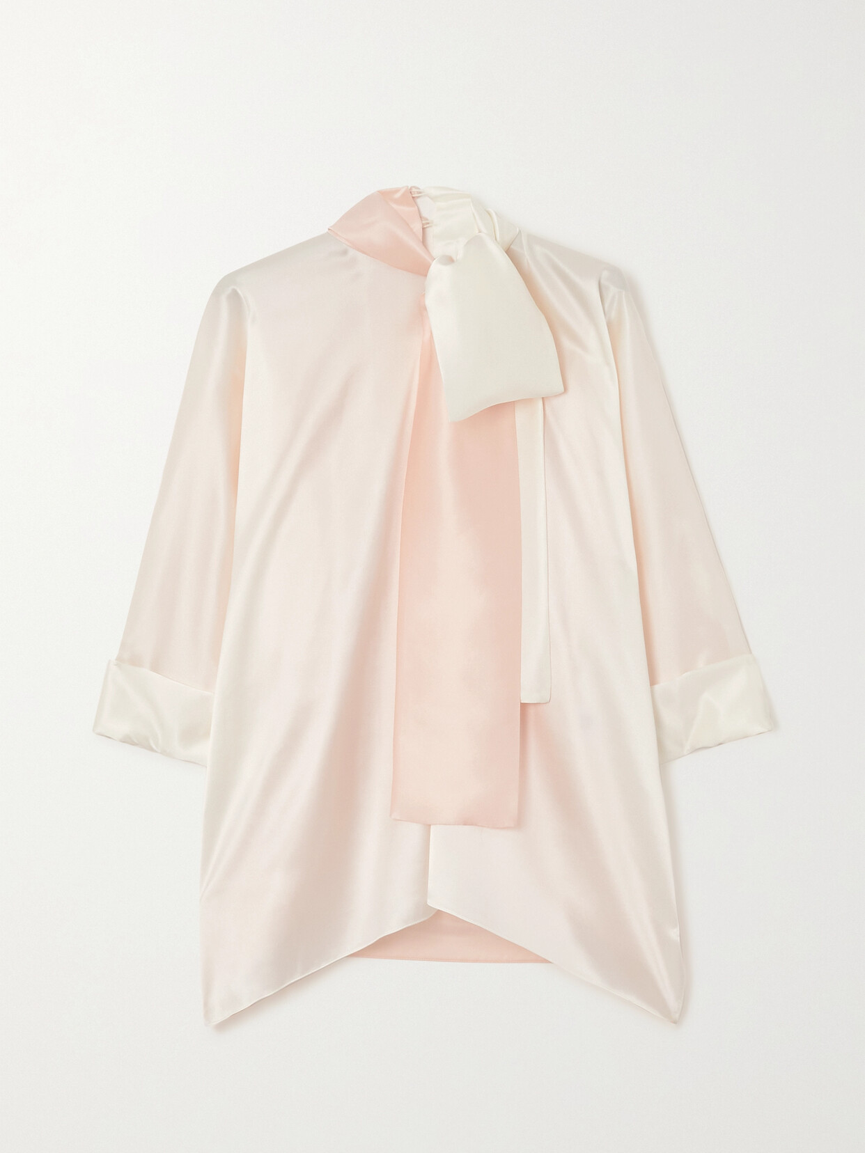 Halpern Oversized Tie-detailed Two-tone Silk-charmeuse Blouse - Ivory