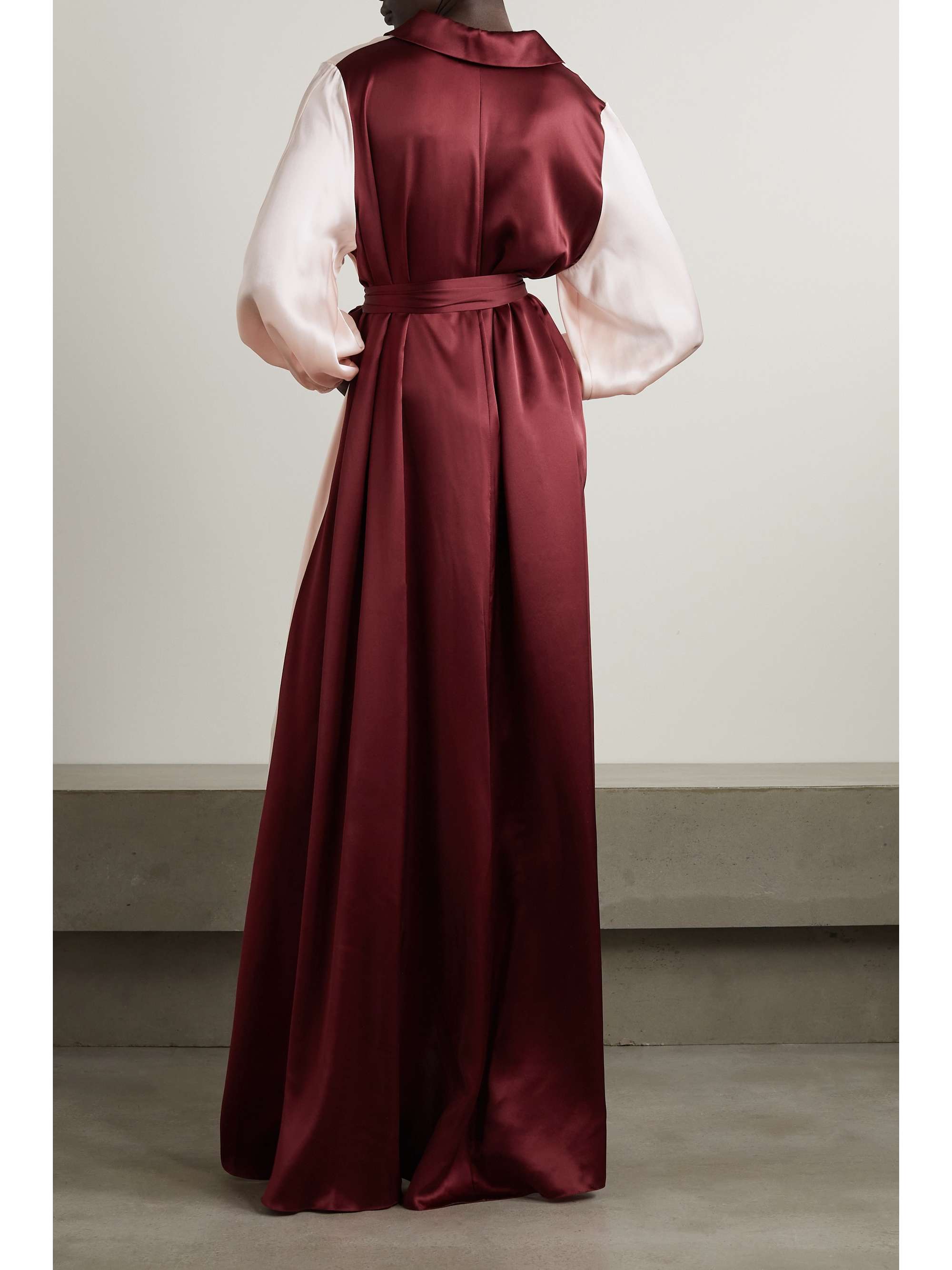 HALPERN Belted two-tone silk-satin maxi shirt dress