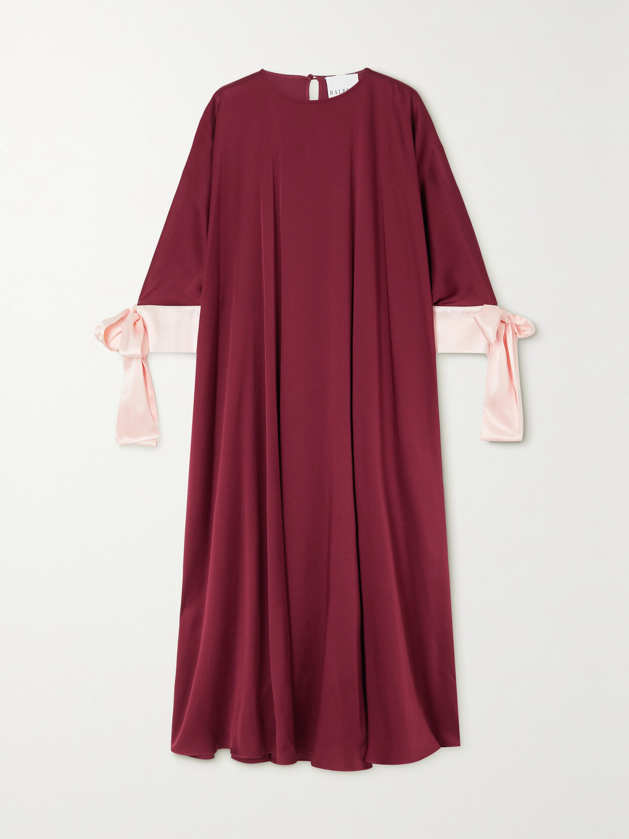 Halpern - Bow-detailed Two-tone Silk-satin Kaftan - Burgundy