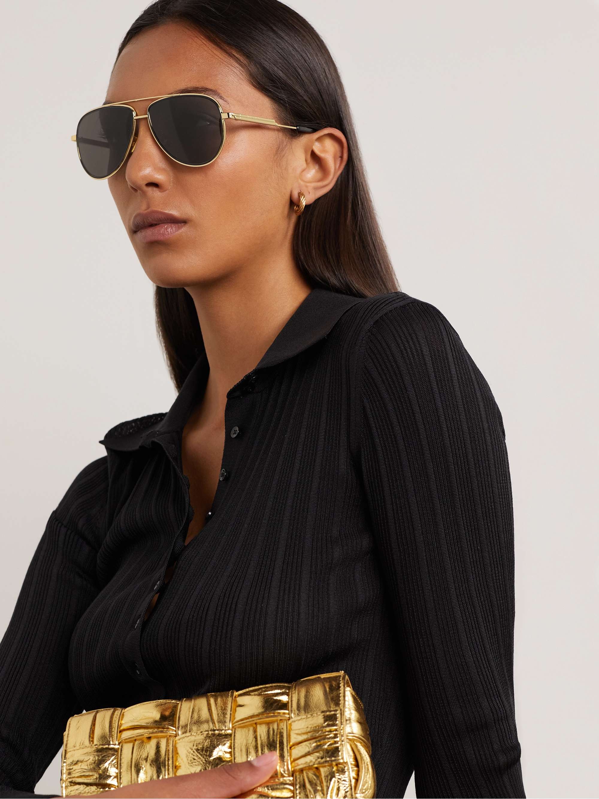 Aviator Sunglasses With Leather Pouch in Gold - Celine Eyewear