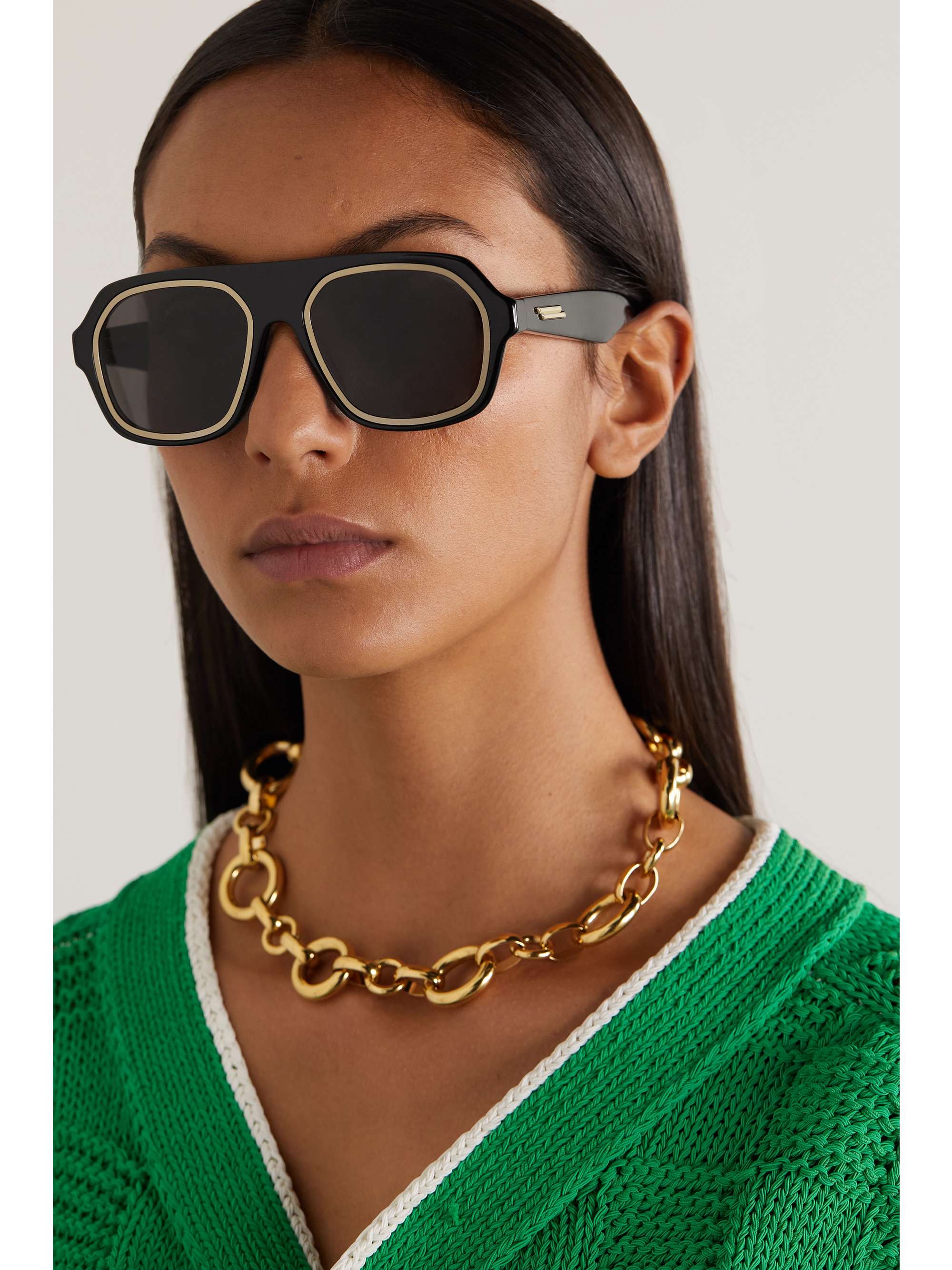 Aviator-style acetate and gold-tone sunglasses