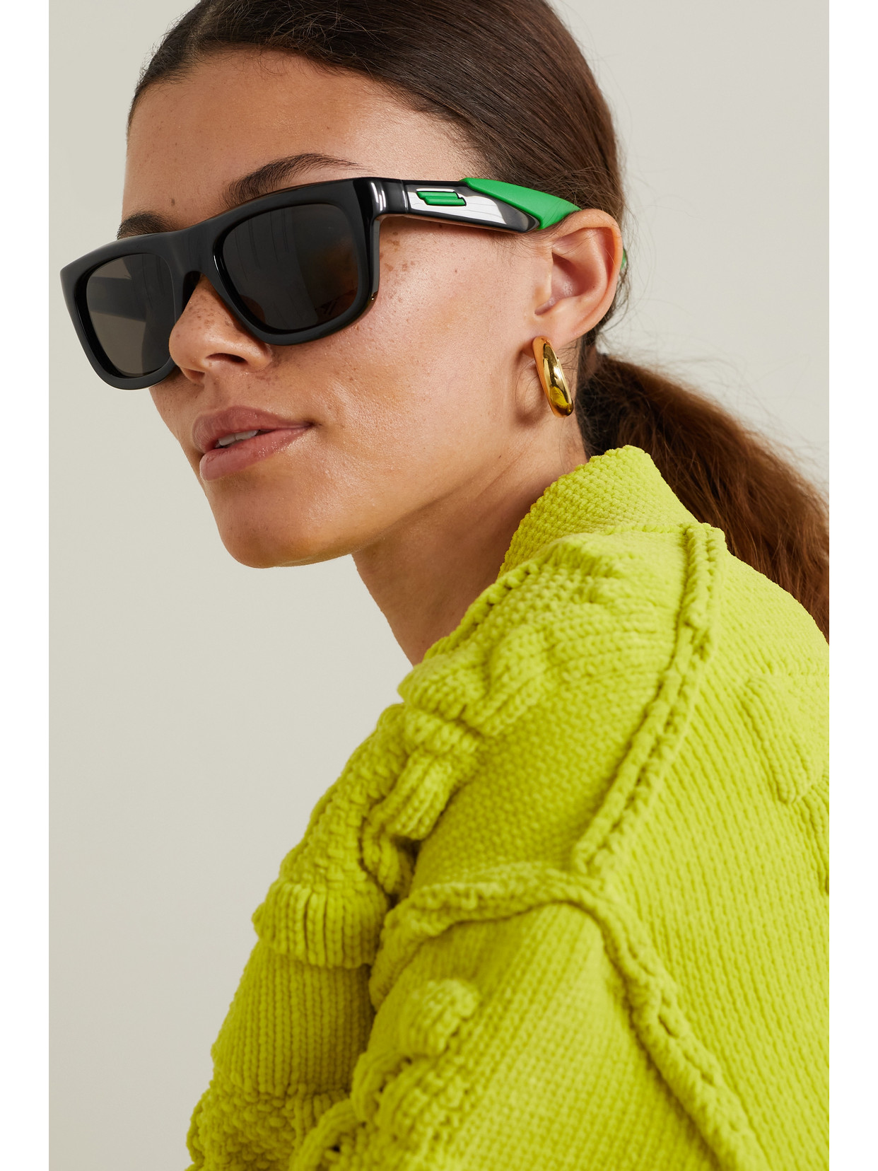BOTTEGA VENETA SQUARE-FRAME RUBBER AND ACETATE SUNGLASSES