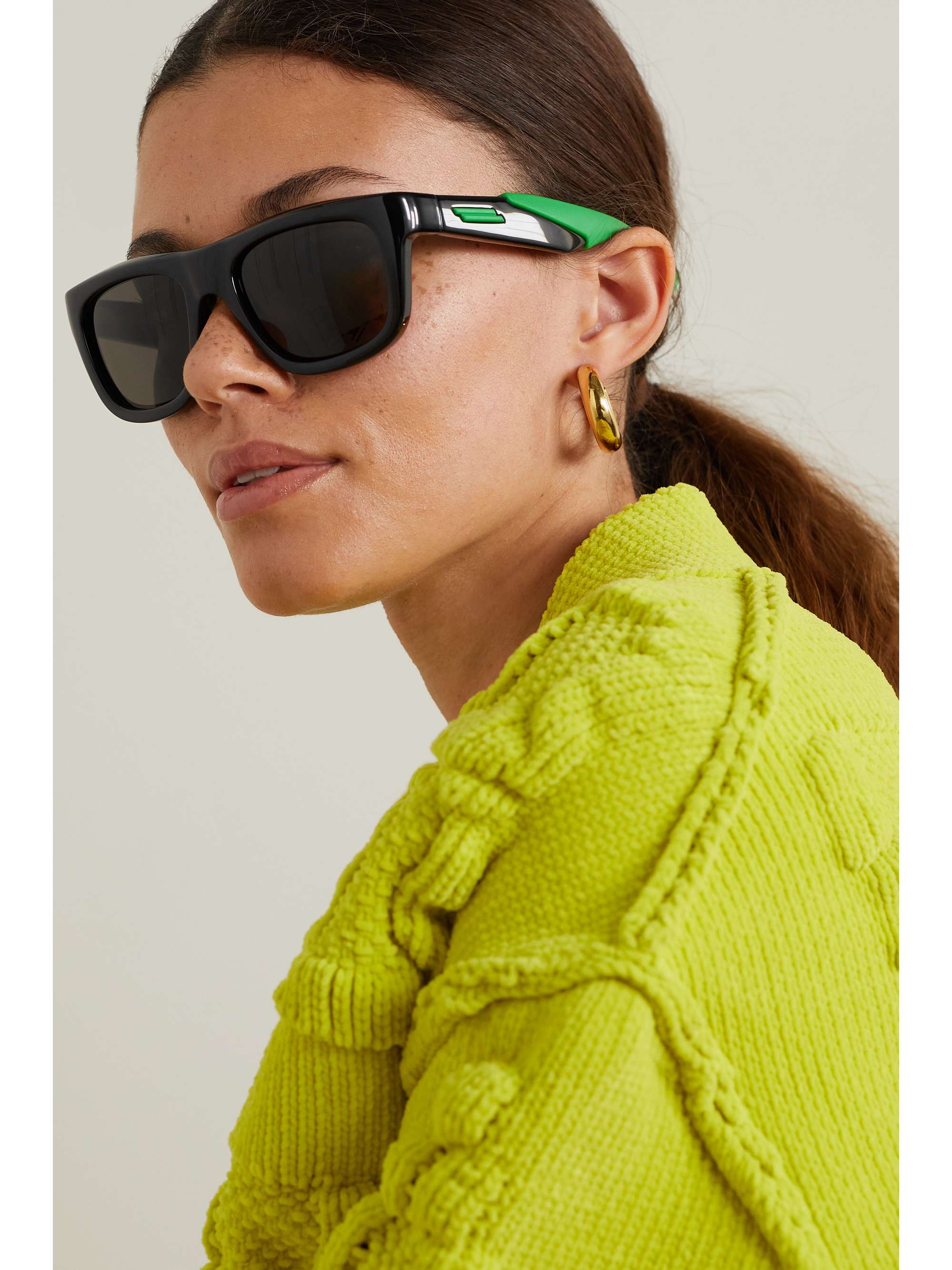BOTTEGA VENETA EYEWEAR スクエアフレーム ラバー＆アセテート サングラス