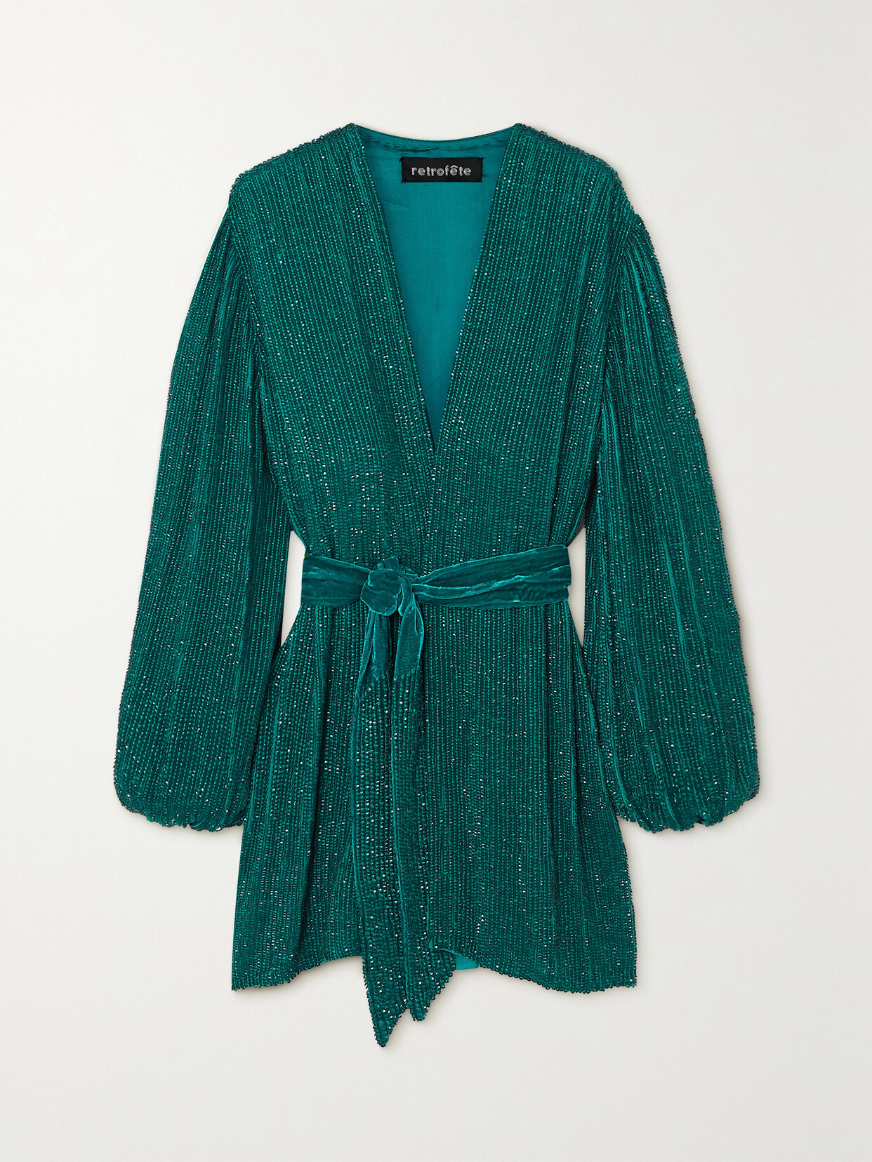 Retrofête Gabrielle Velvet-trimmed Sequined Chiffon Mini Wrap Dress