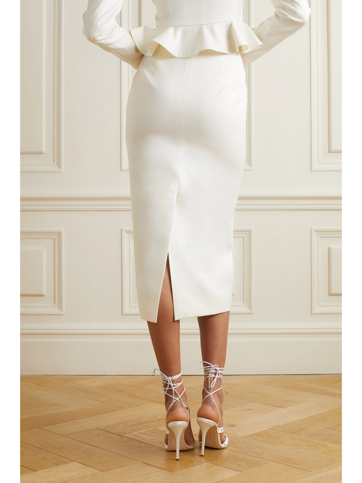 Alessandra Rich Wool-crepe Midi Skirt In White