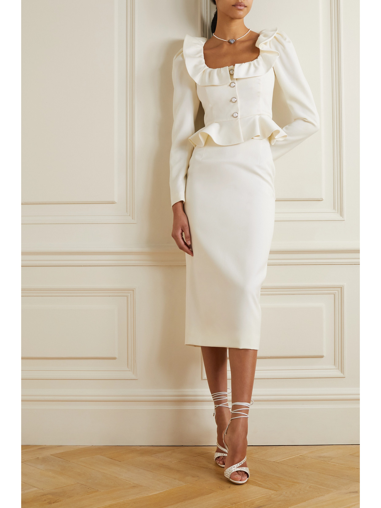 Alessandra Rich Wool-crepe Midi Skirt In White