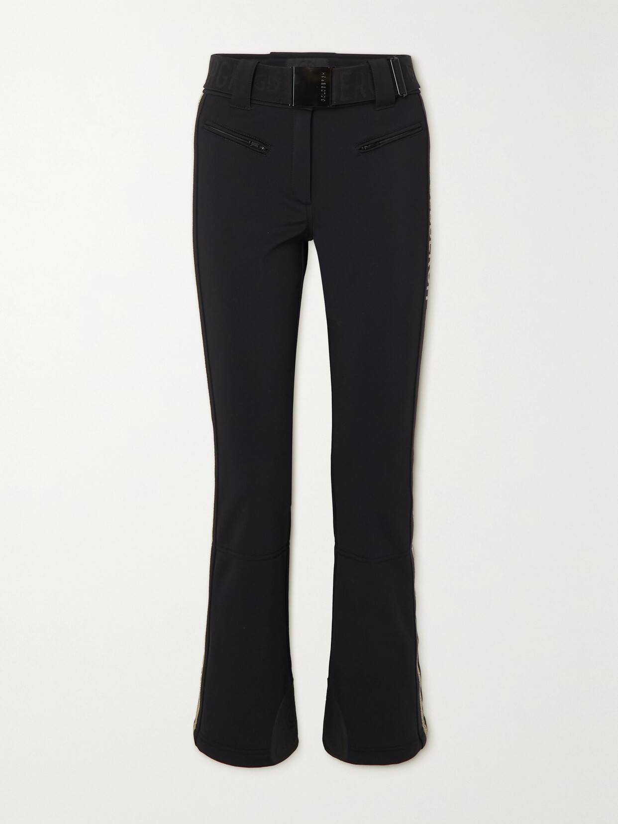 Goldbergh Cher Belted Glittered Webbing-trimmed Bootcut Ski Trousers In Black