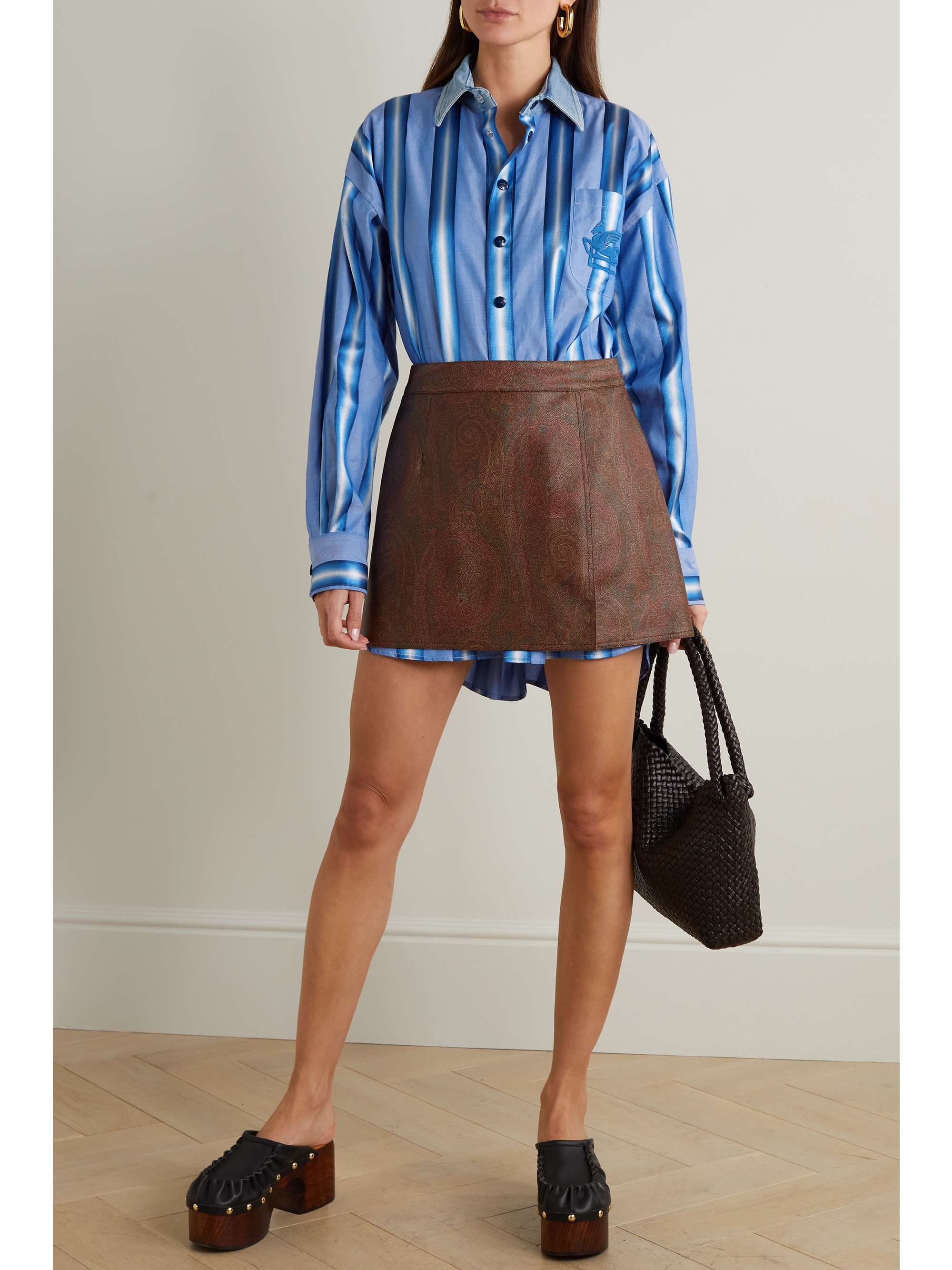 ETRO Oversized embroidered striped cotton and silk-blend shirt