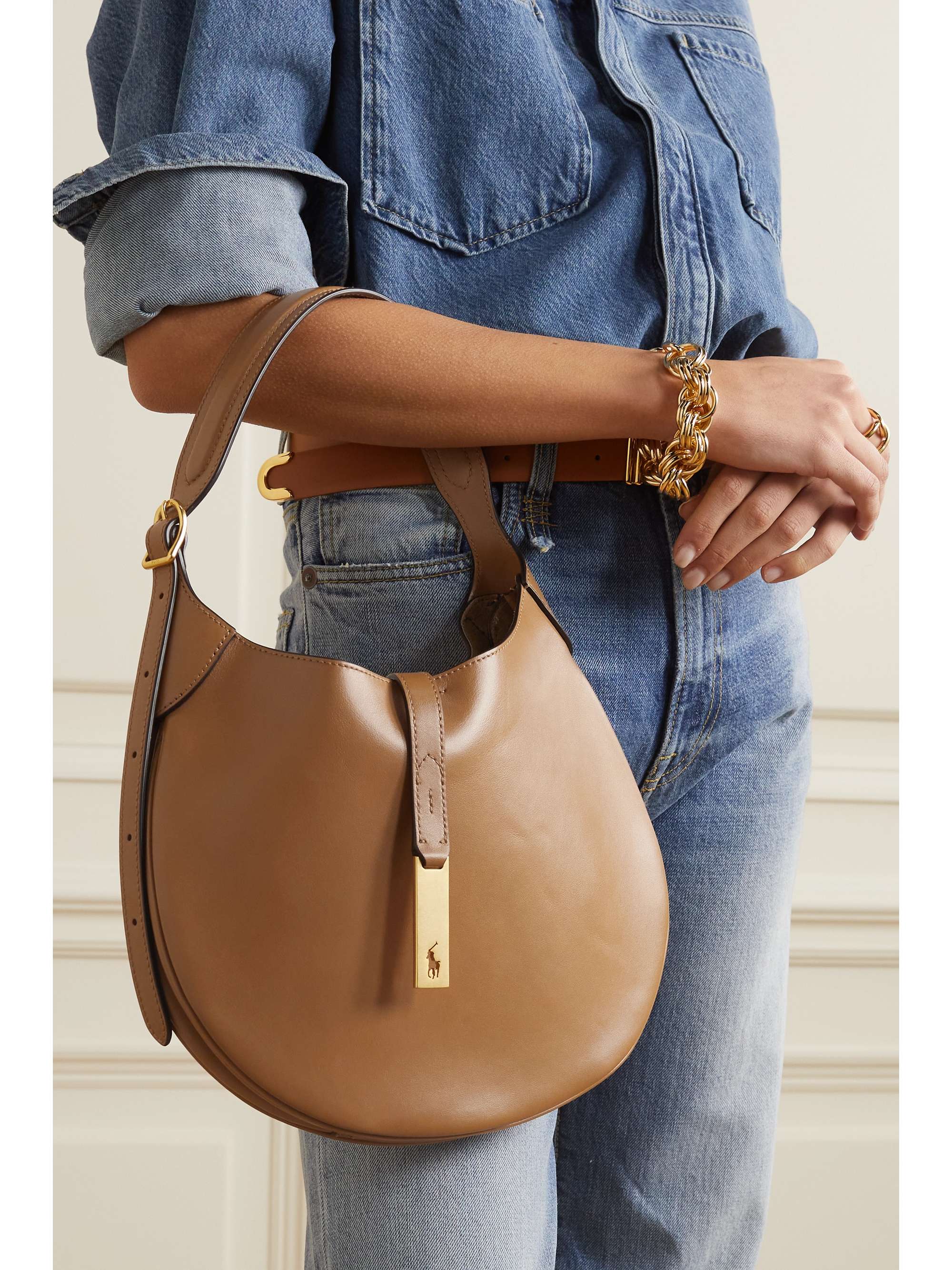 POLO RALPH LAUREN Polo ID medium leather shoulder bag | NET-A-PORTER