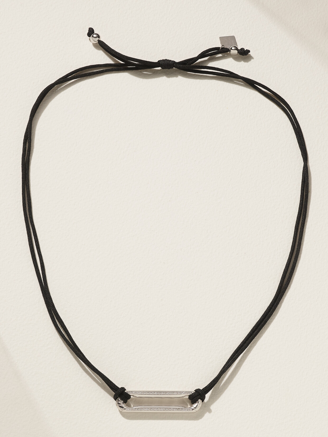 Lauren Rubinski 14-karat White Gold, Cord And Diamond Necklace In Black