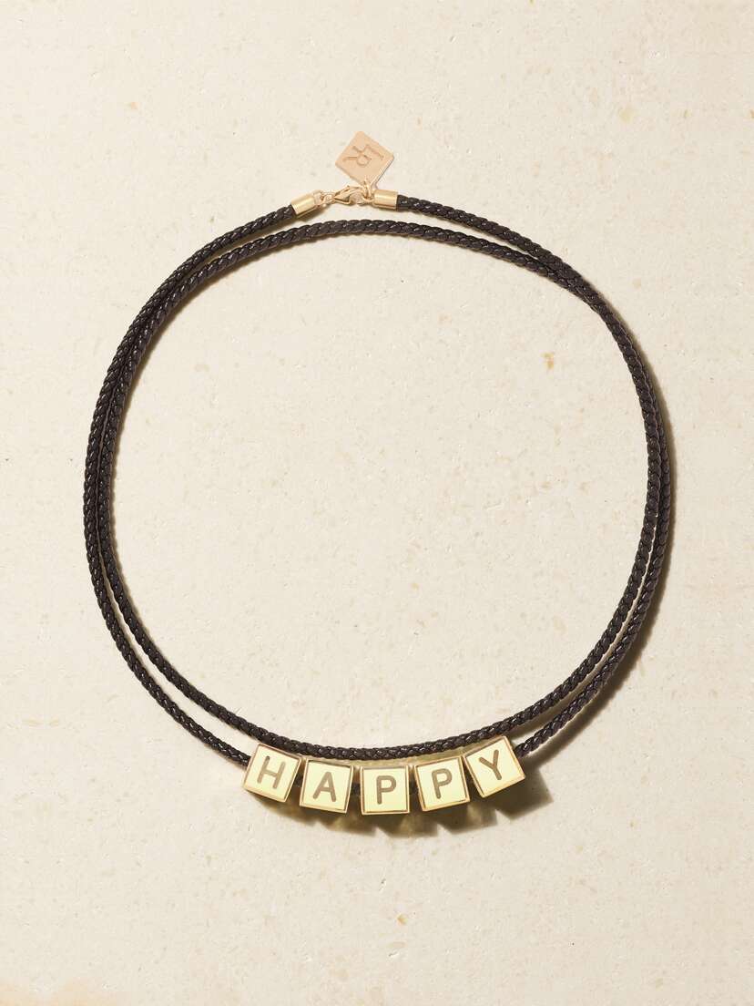 Lauren Rubinski 14-karat Gold, Enamel And Leather Necklace