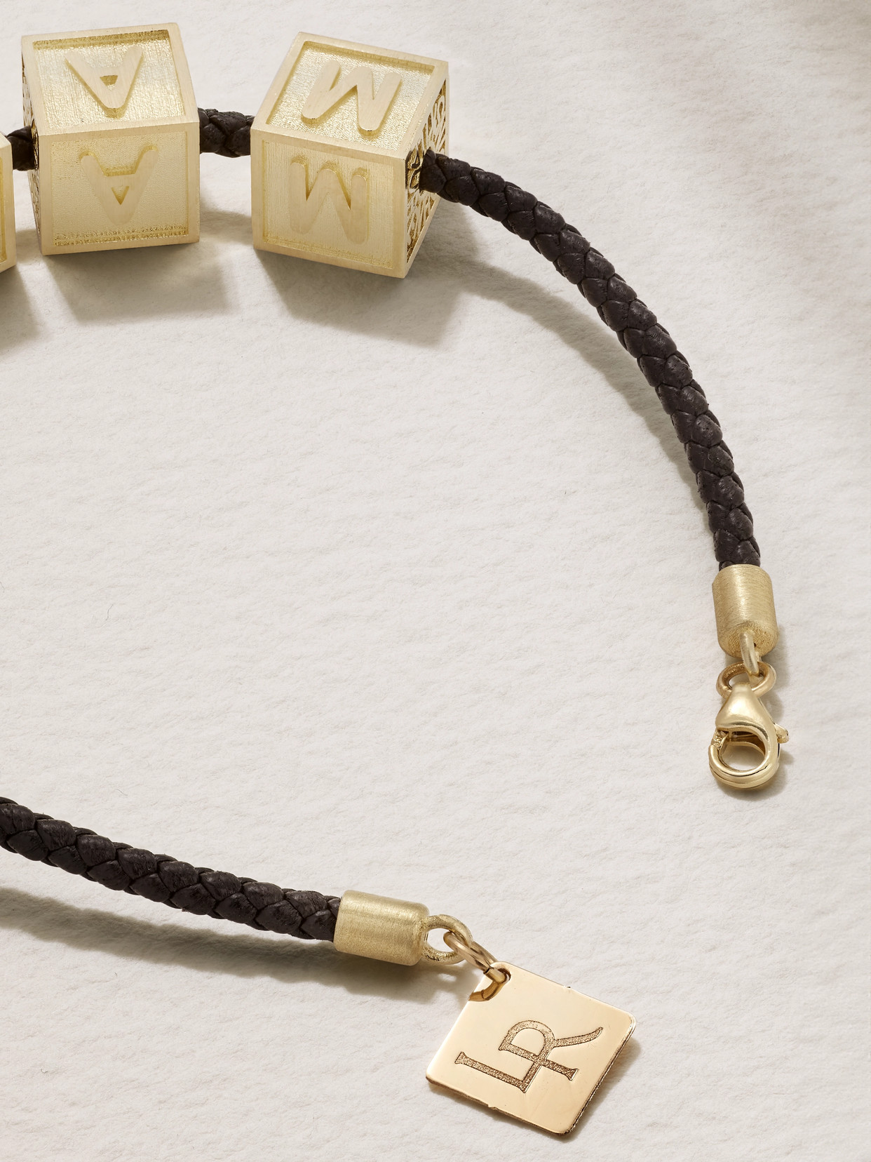Lauren Rubinski Mama 14-karat Gold Leather Bracelet In Gold