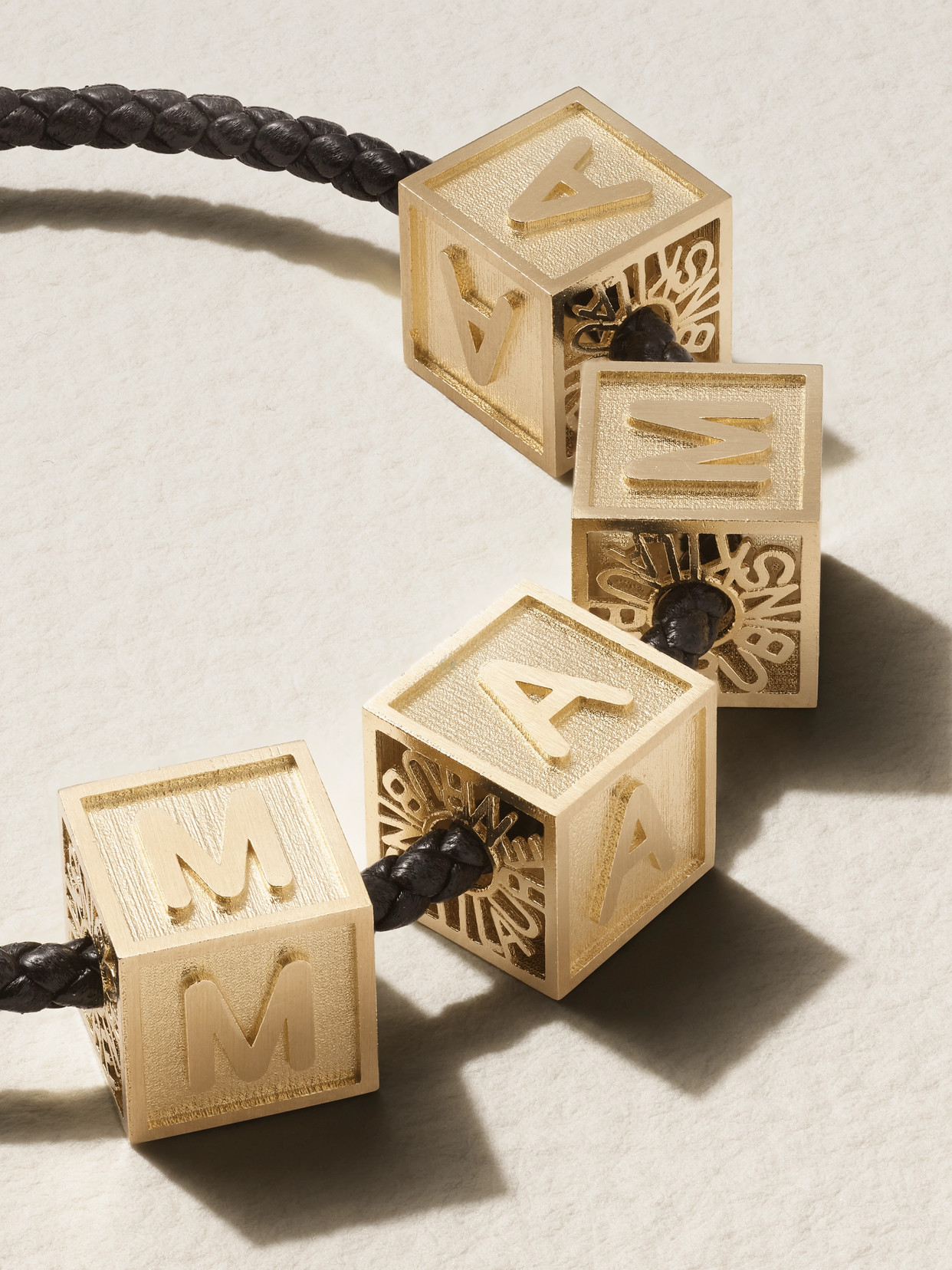 Lauren Rubinski Mama 14-karat Gold Leather Bracelet In Gold