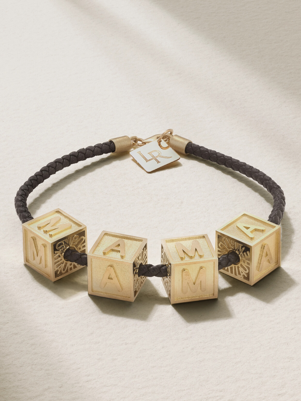 Lauren Rubinski - Mama 14-karat Gold Leather Bracelet - One size