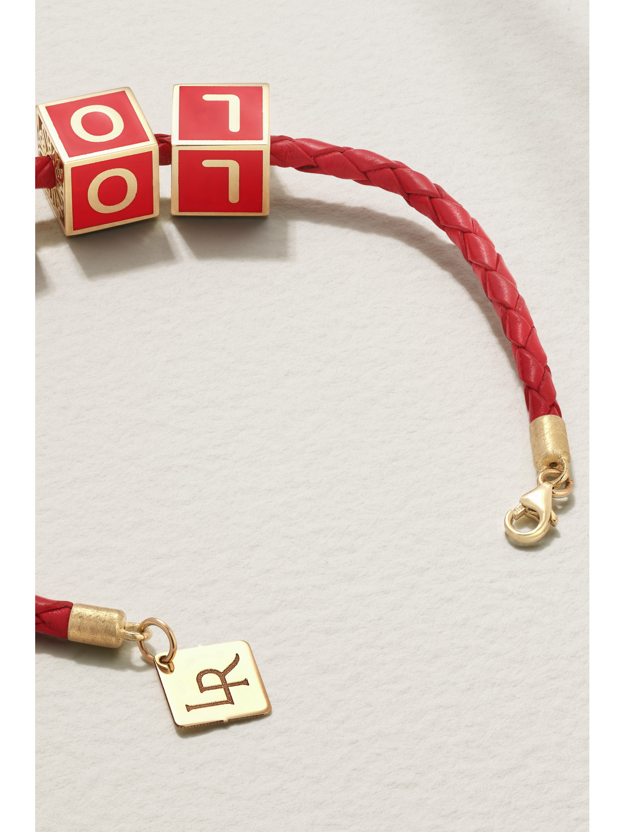 Shop Lauren Rubinski Love 14-karat Gold, Enamel And Leather Bracelet