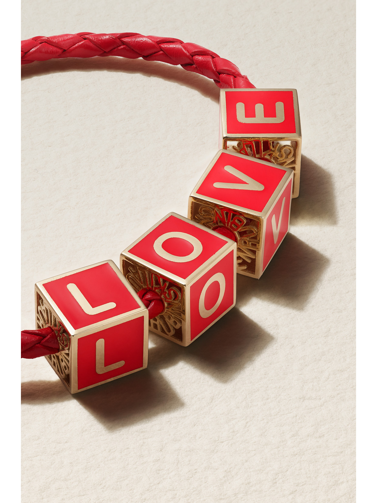 Shop Lauren Rubinski Love 14-karat Gold, Enamel And Leather Bracelet