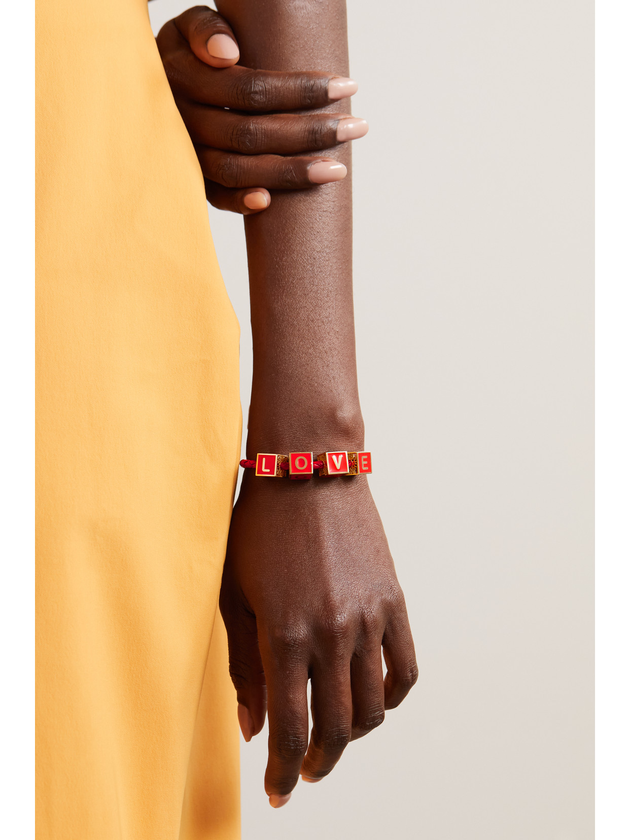Lauren Rubinski Love 14-karat Gold, Enamel And Leather Bracelet In Gold