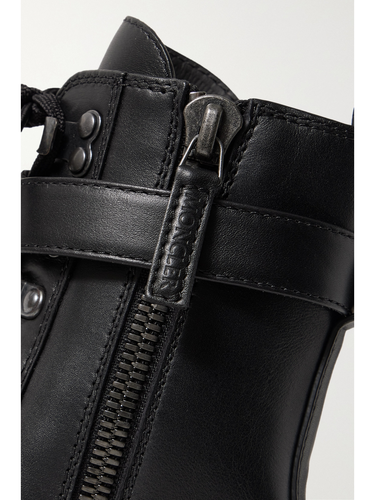 Shop Moncler Envile Buckled Leather Combat Boots In Black