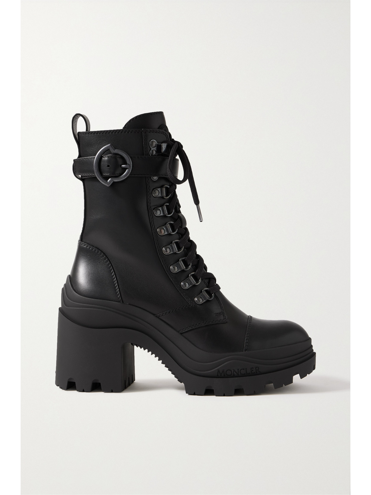 Shop Moncler Envile Buckled Leather Combat Boots In Black