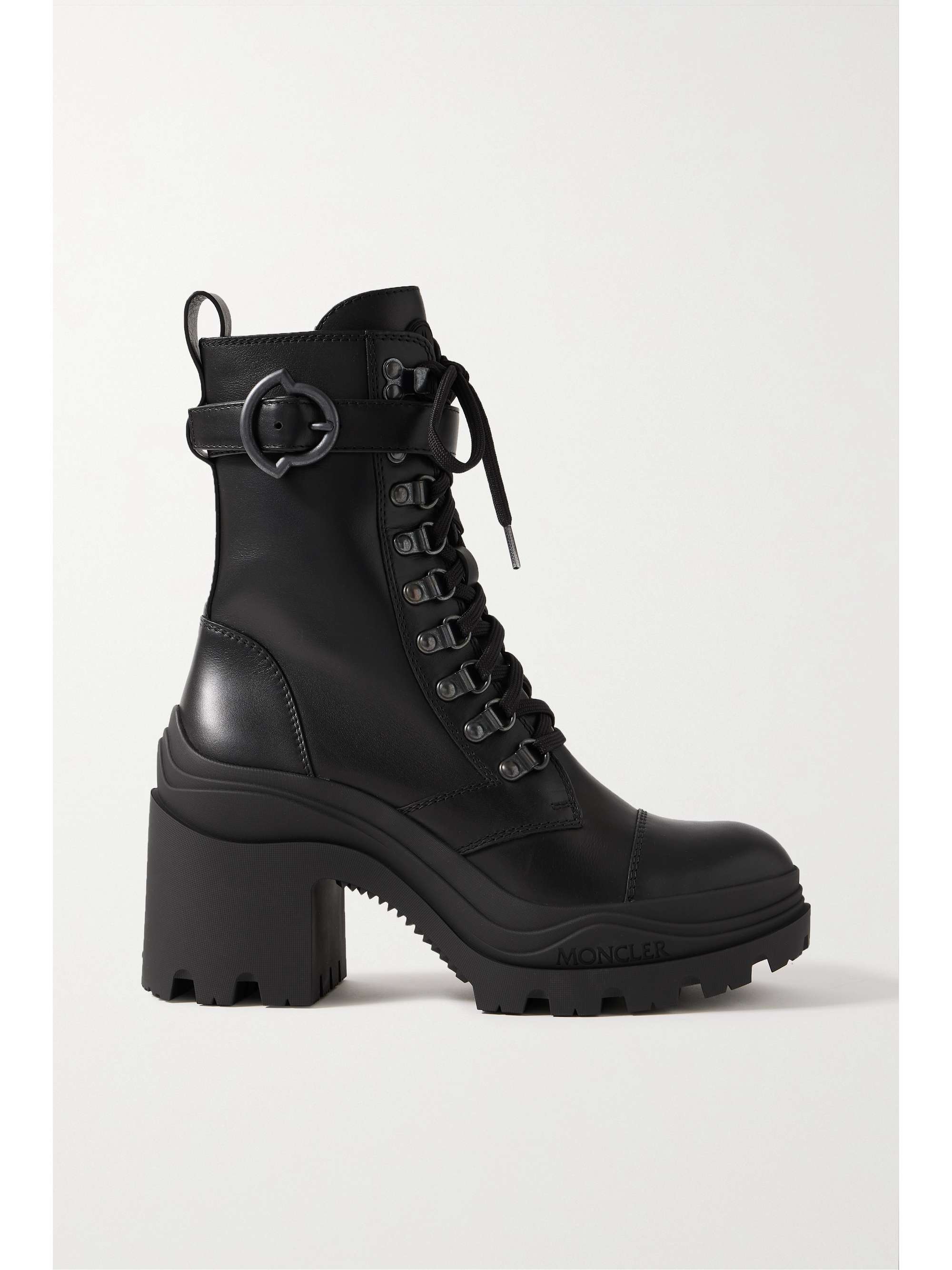 MONCLER Envile buckled leather combat boots | NET-A-PORTER