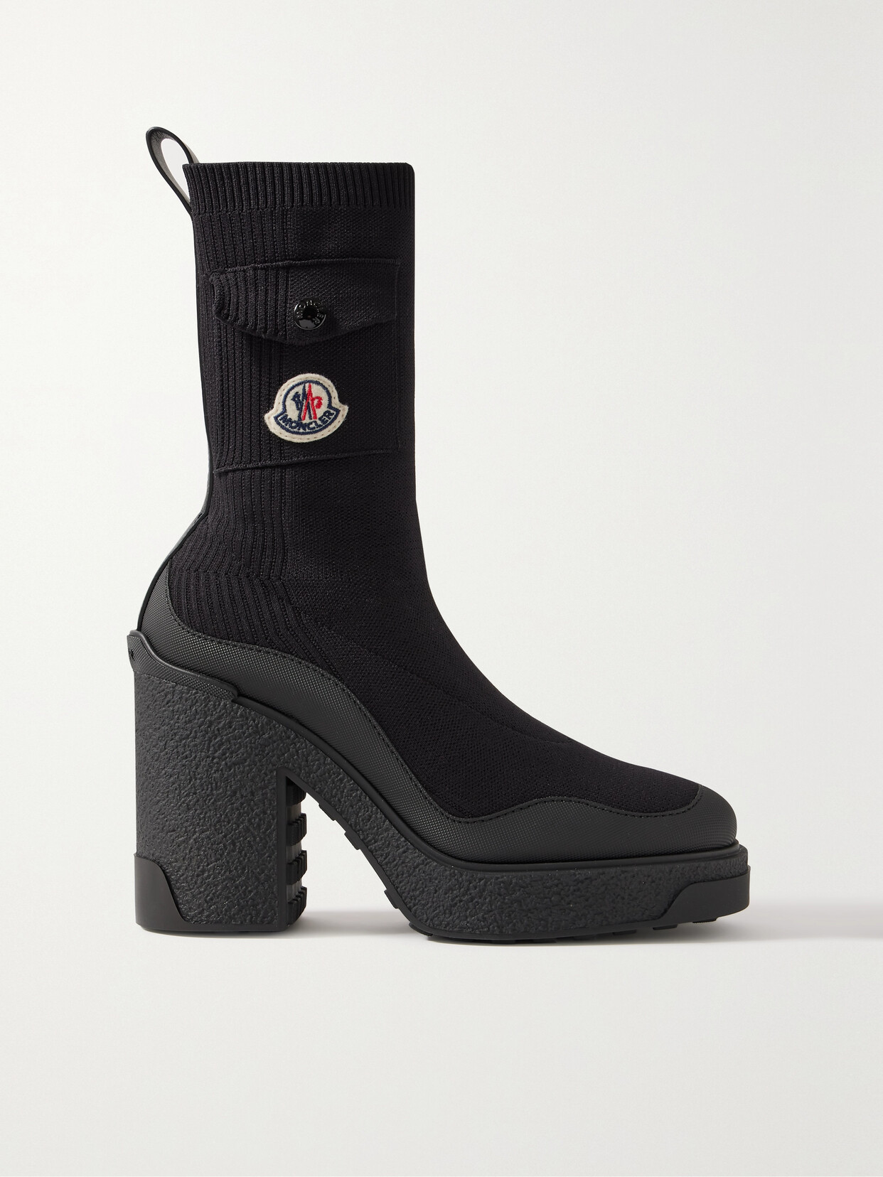 Shop Moncler Splora Leather And Rubber-trimmed Ribbed Stretch-knit Ankle Boots In Black