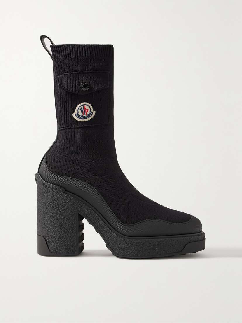 Moncler Splora Leather And Rubber-trimmed Ribbed Stretch-knit Ankle Boots