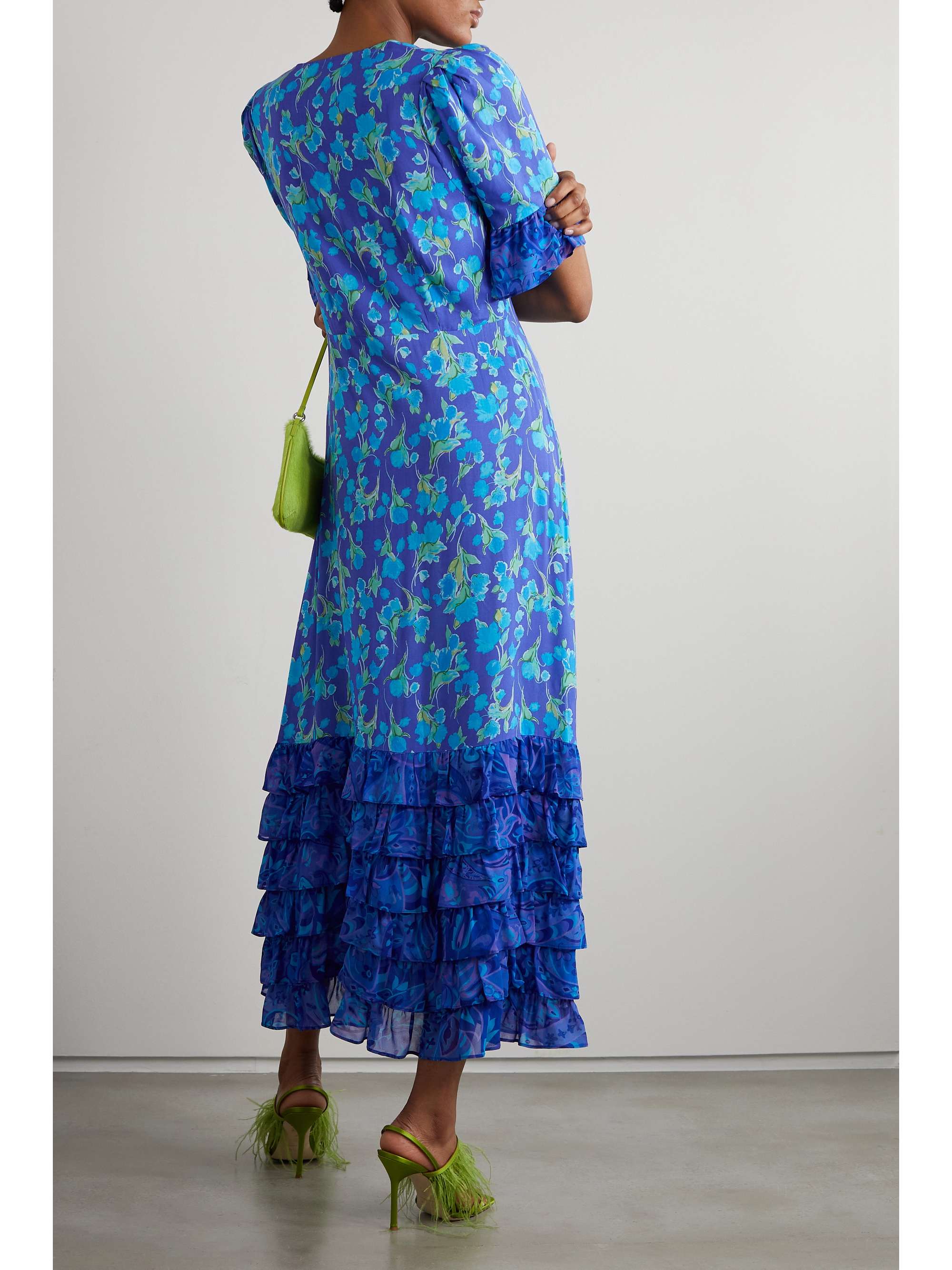 RIXO Mari ruffled tiered chiffon-trimmed floral-print voile maxi dress
