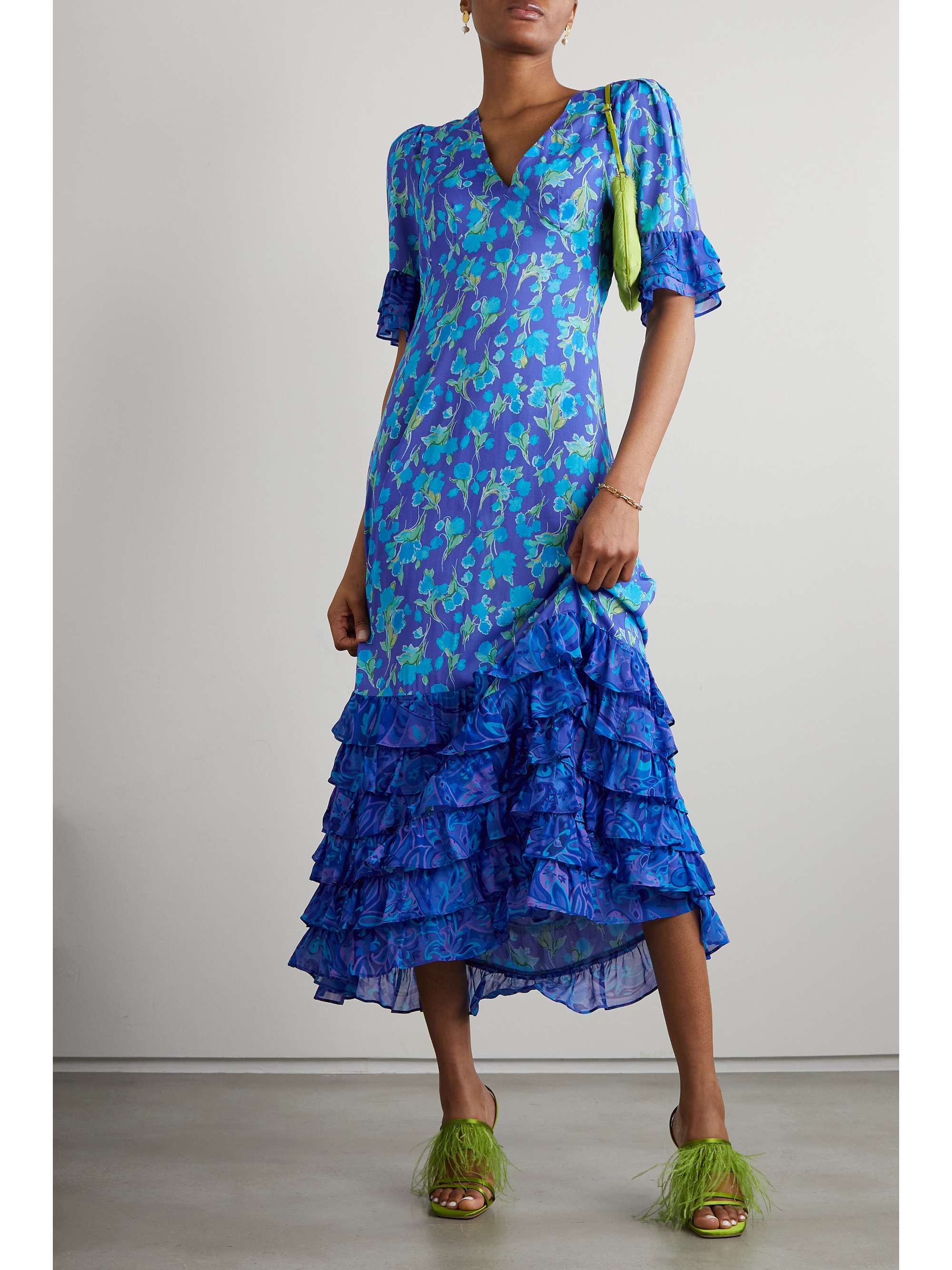 RIXO Mari ruffled tiered chiffon-trimmed floral-print voile maxi dress