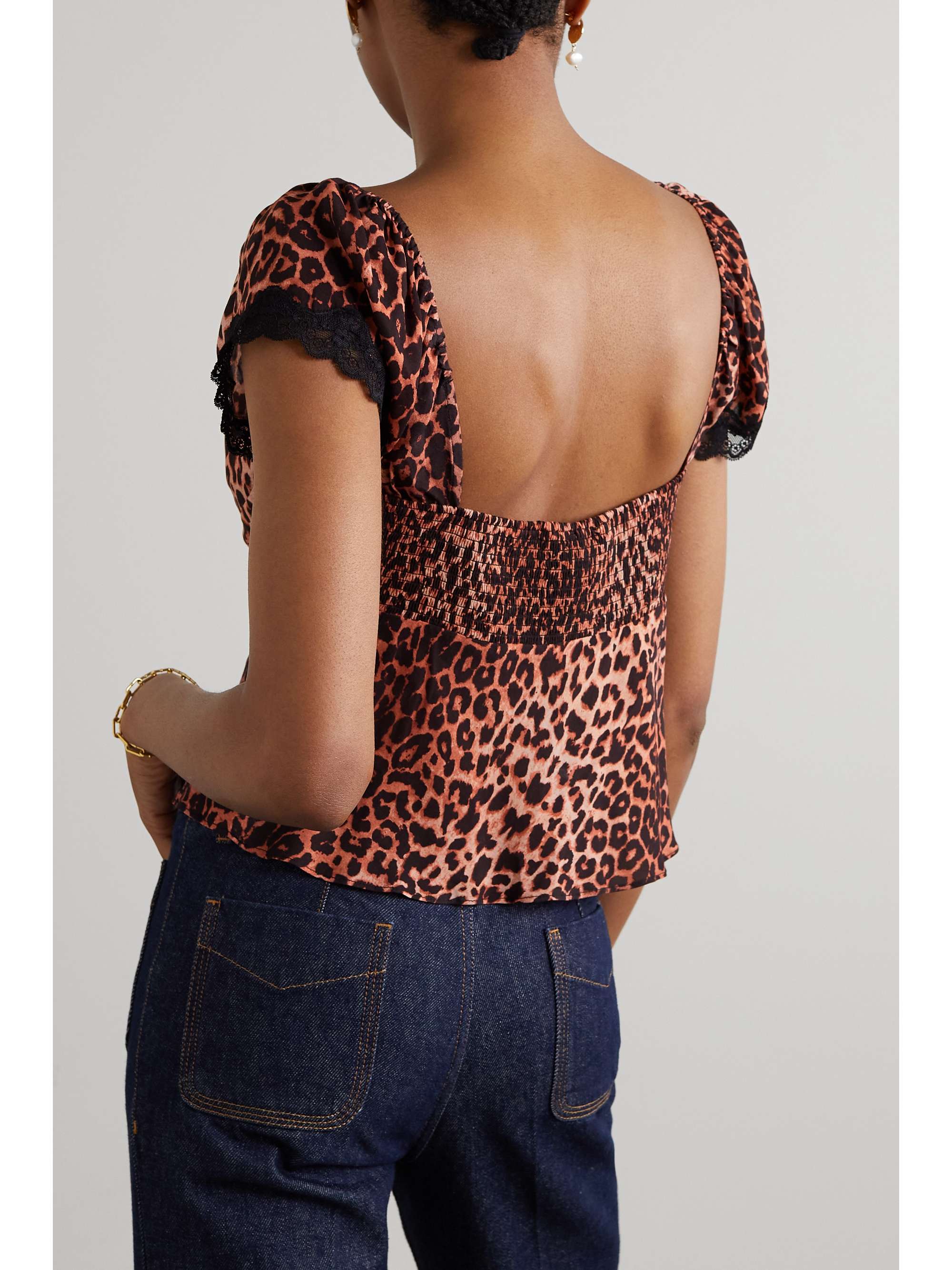 RIXO Rosella cropped lace-trimmed leopard-print crepe top