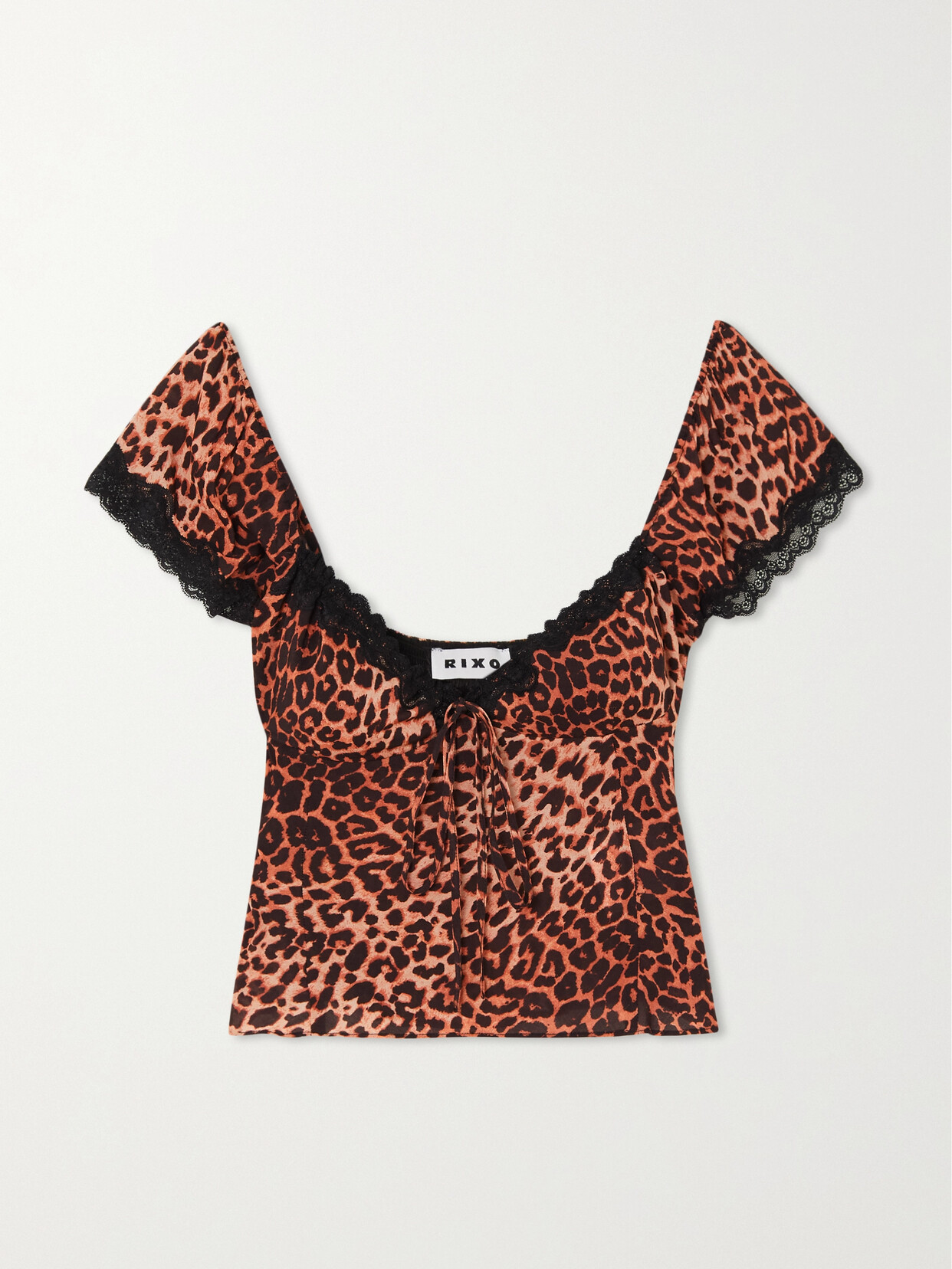 RIXO - Rosella Cropped Lace-trimmed Leopard-print Crepe Top - Animal print