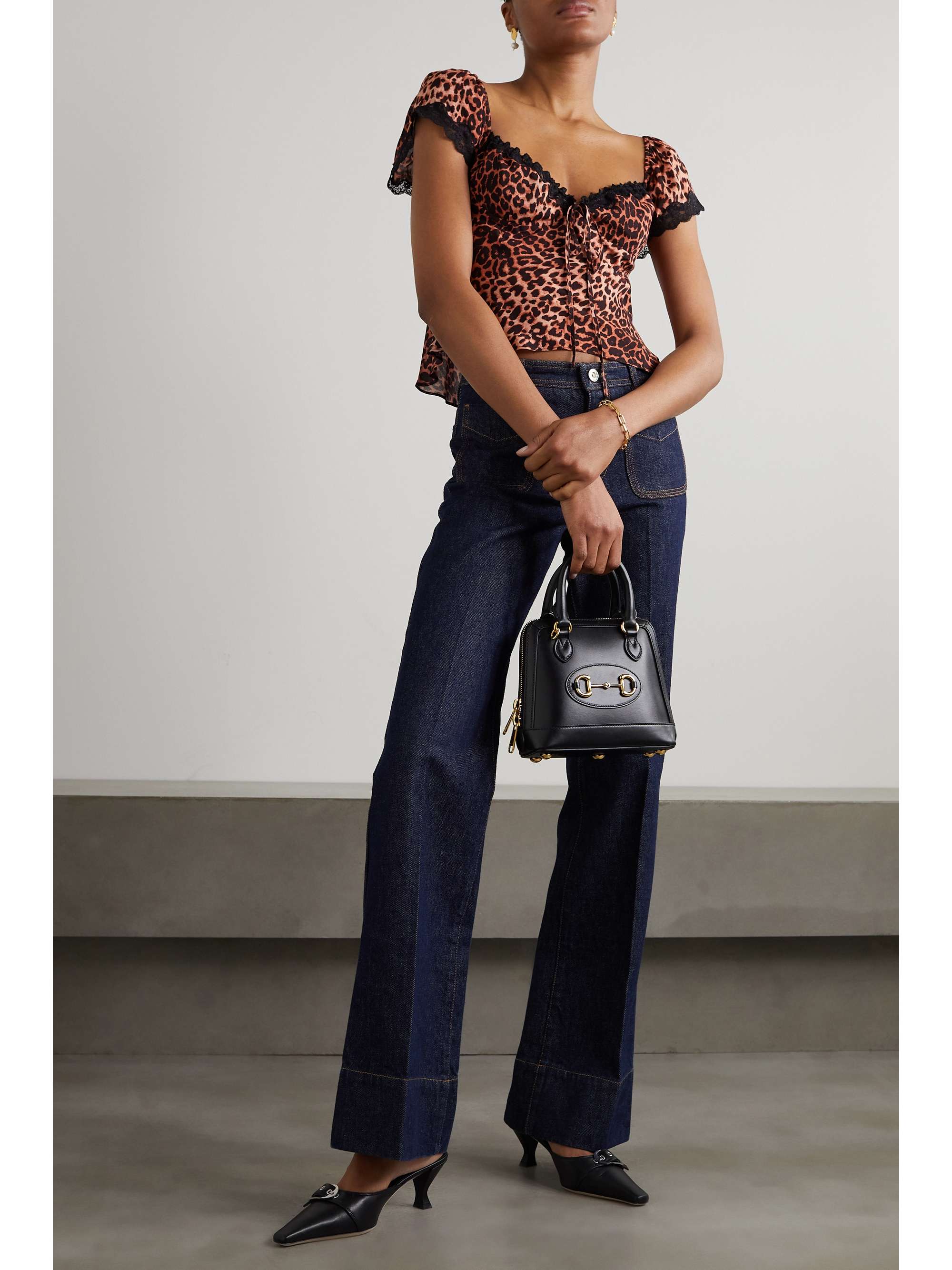 RIXO Rosella cropped lace-trimmed leopard-print crepe top