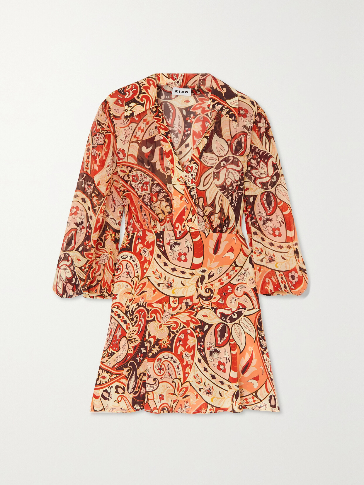 RIXO - Indy Paisley-print Silk Crepe De Chine Mini Dress - Orange