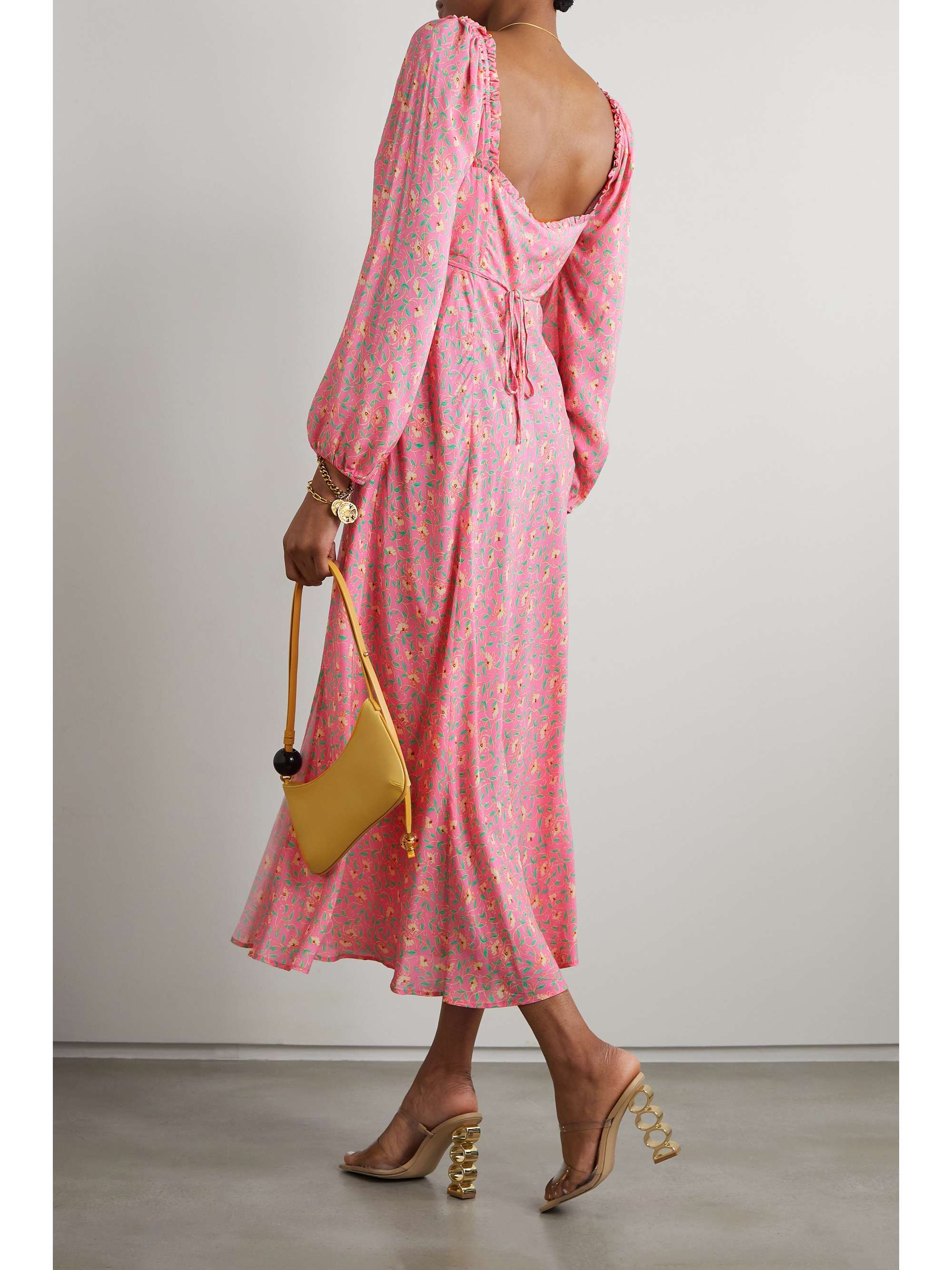 RIXO Olimani tie-detailed floral-print crepe de chine midi dress