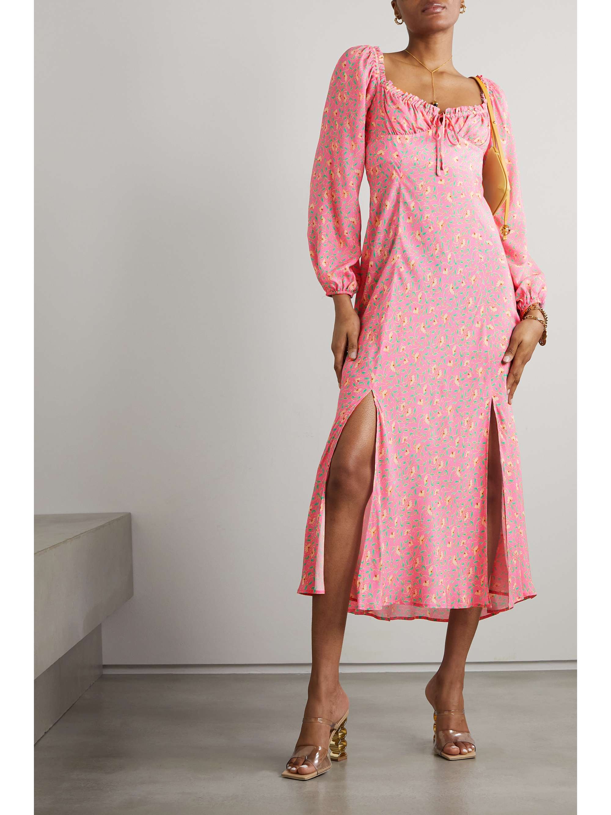 RIXO Olimani tie-detailed floral-print crepe de chine midi dress
