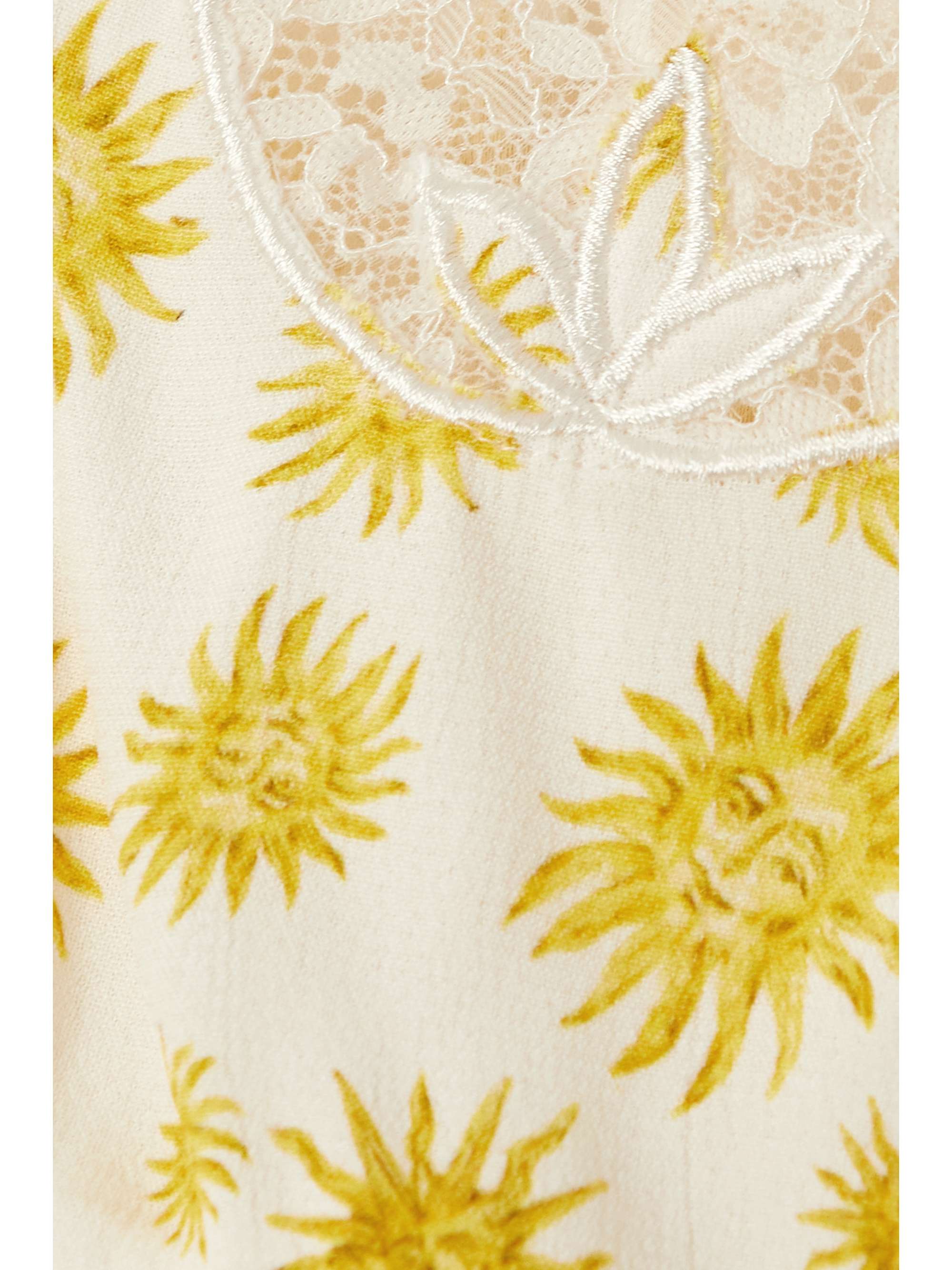RIXO Selva lace-trimmed printed voile top