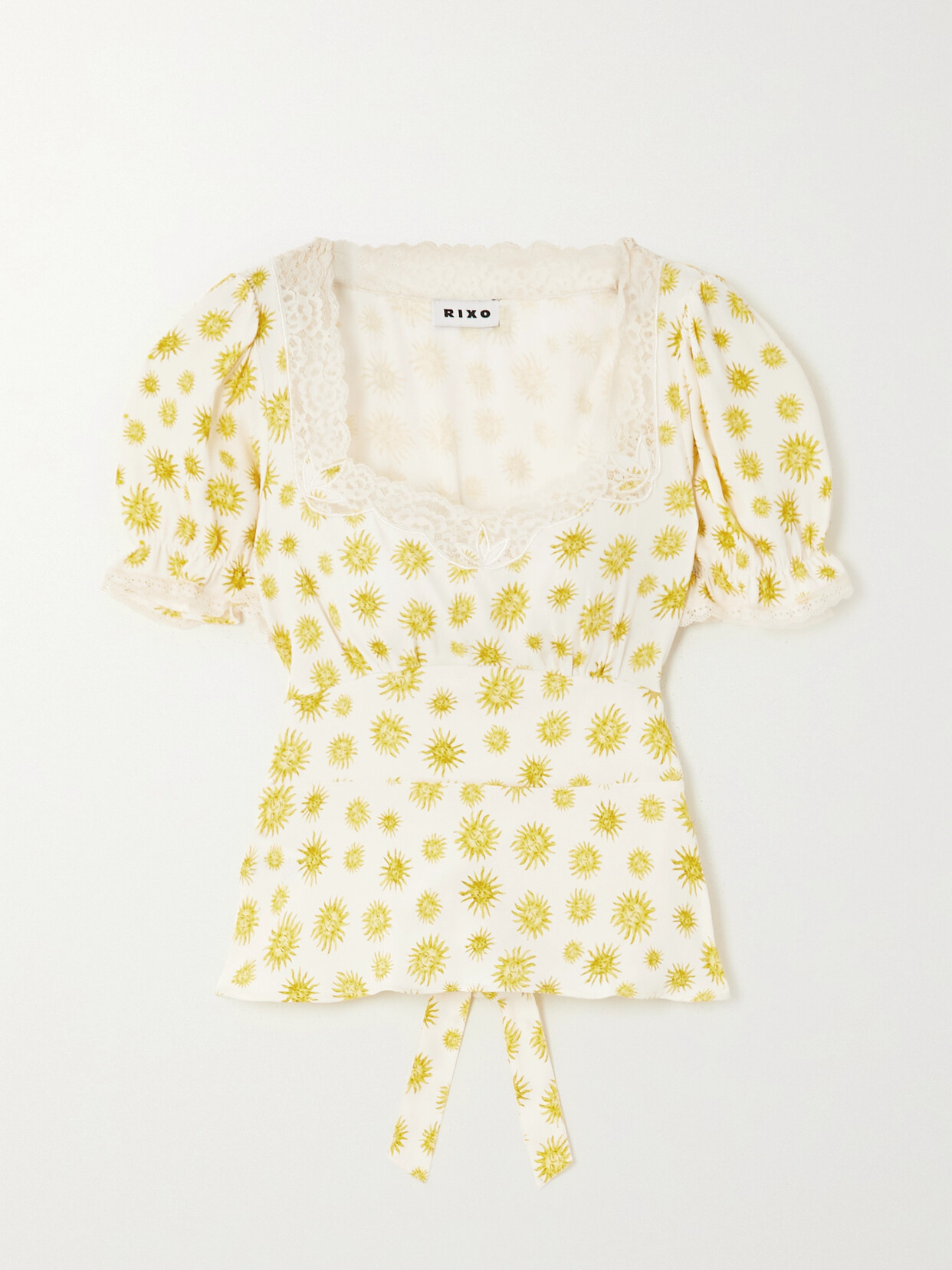 RIXO Selva Lace-trimmed Printed Voile Top - Yellow