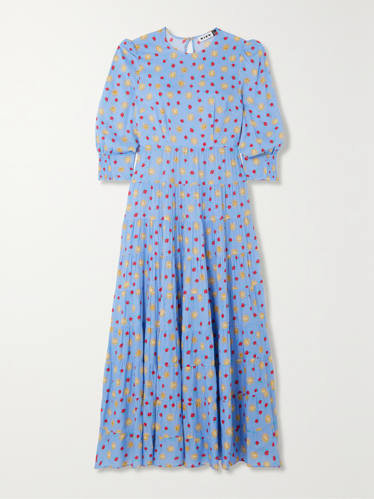 RIXO - Kristen Tiered Printed Voile Maxi Dress - Blue