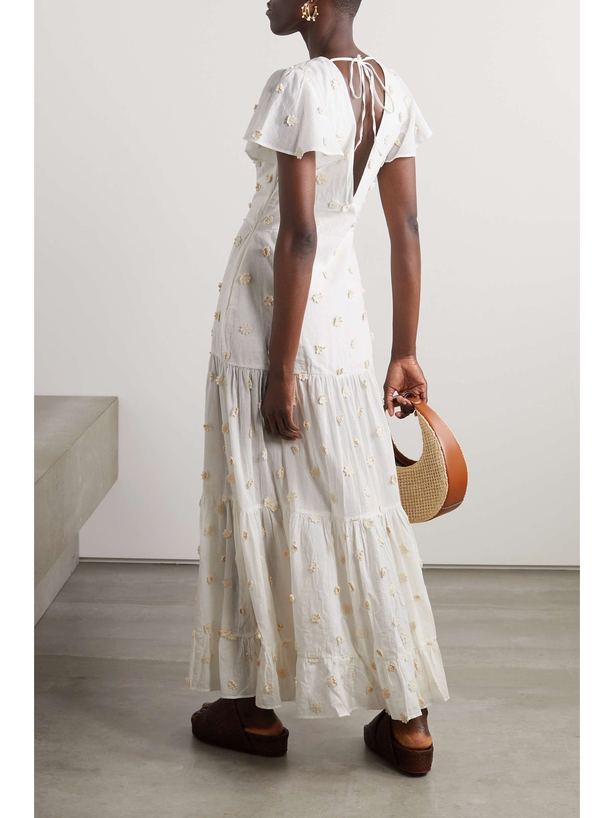 RIXO Delicia tiered appliquéd cotton-voile midi dress