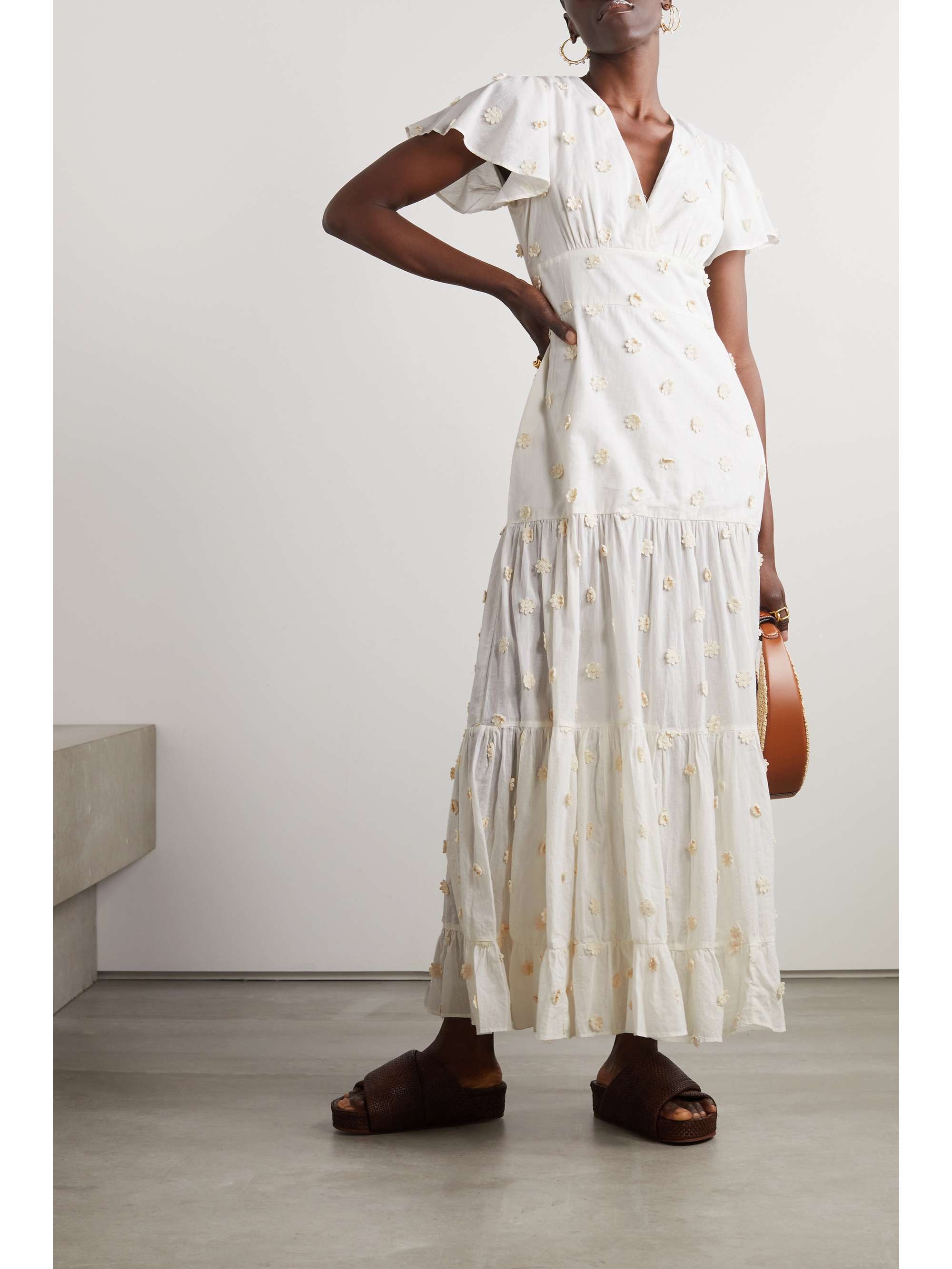 RIXO Delicia tiered appliquéd cotton-voile midi dress