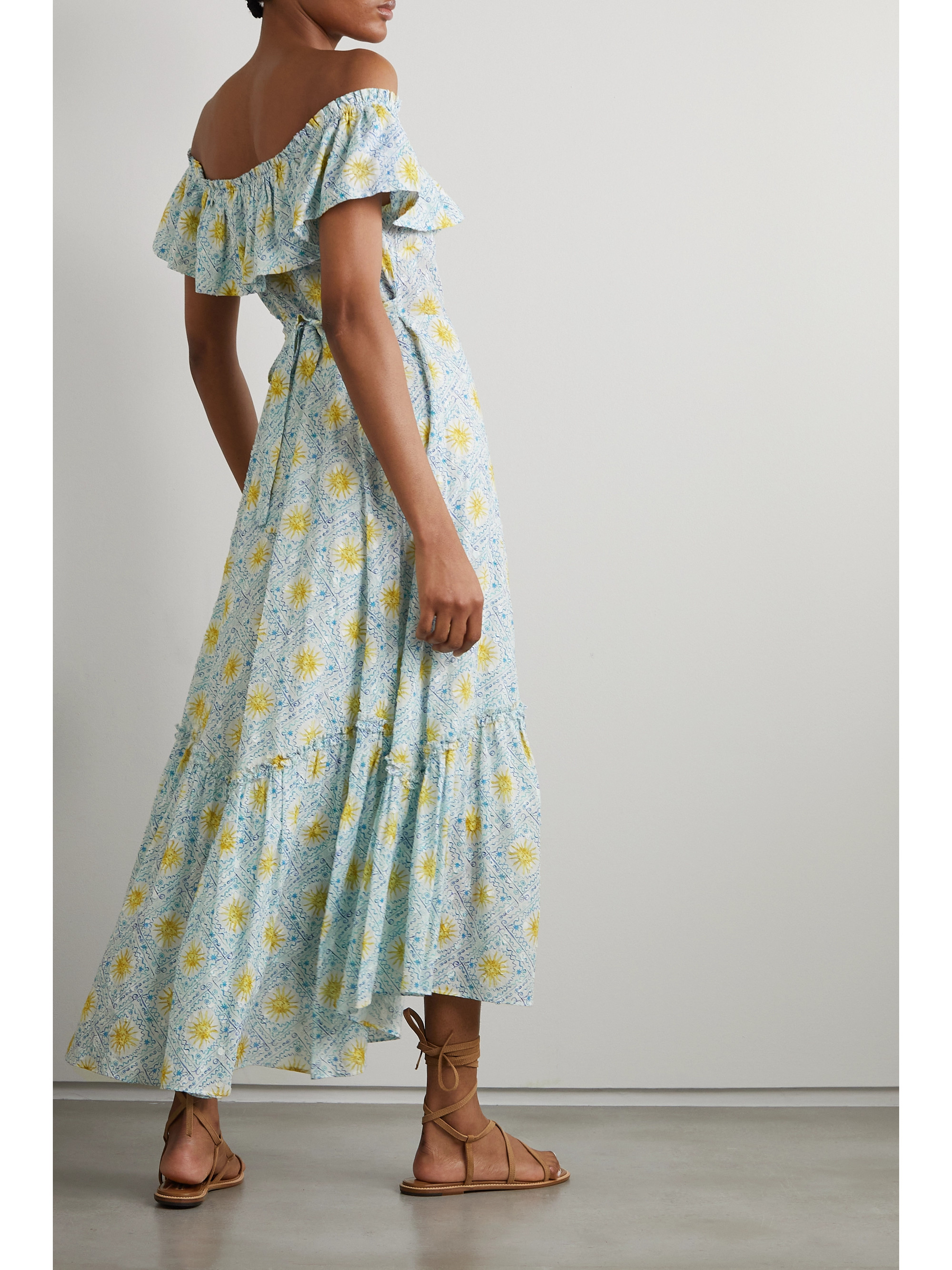 RIXO Mauve off-the-shoulder printed fil coupé cotton midi dress