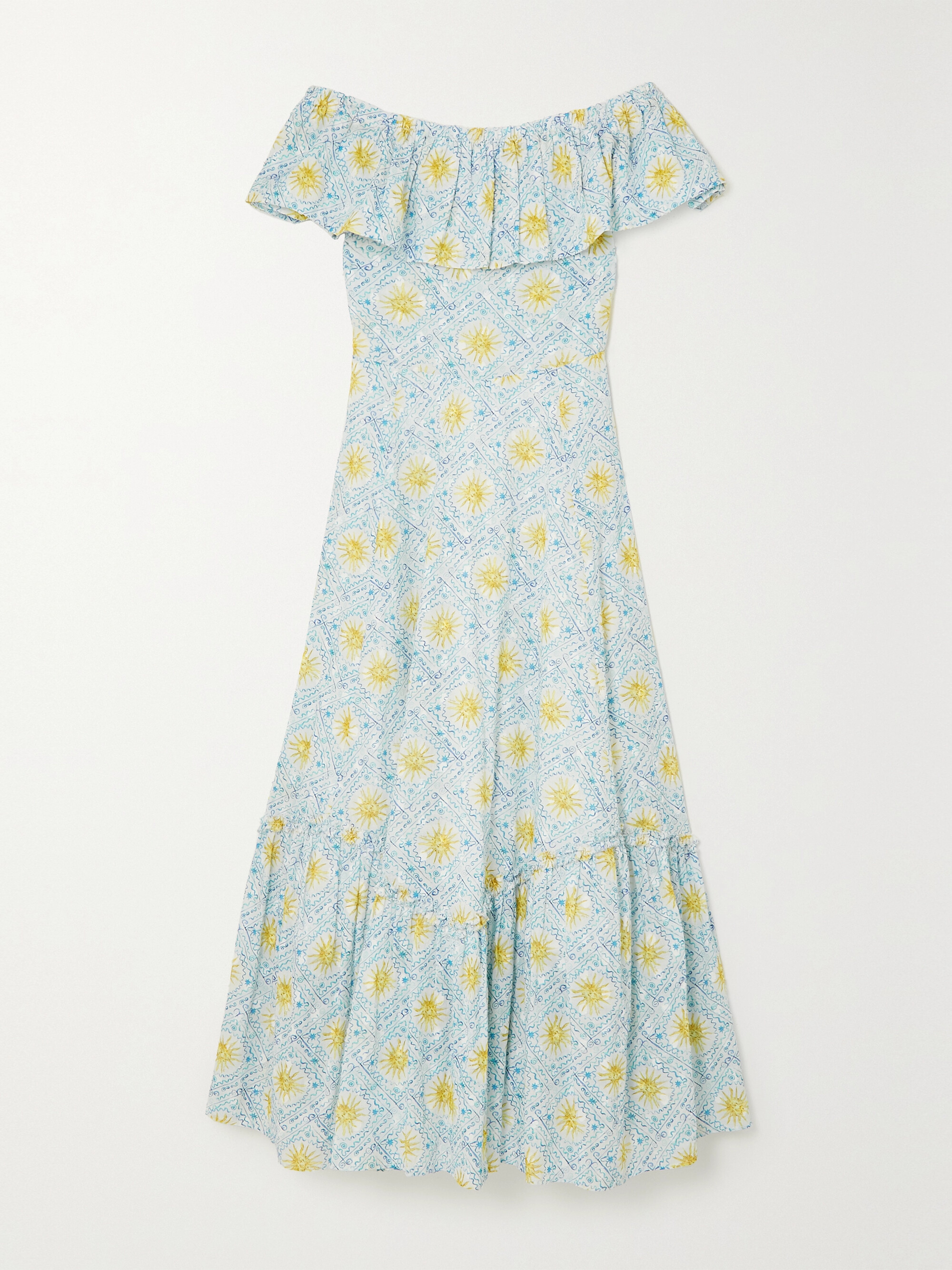 RIXO Mauve off-the-shoulder printed fil coupé cotton midi dress