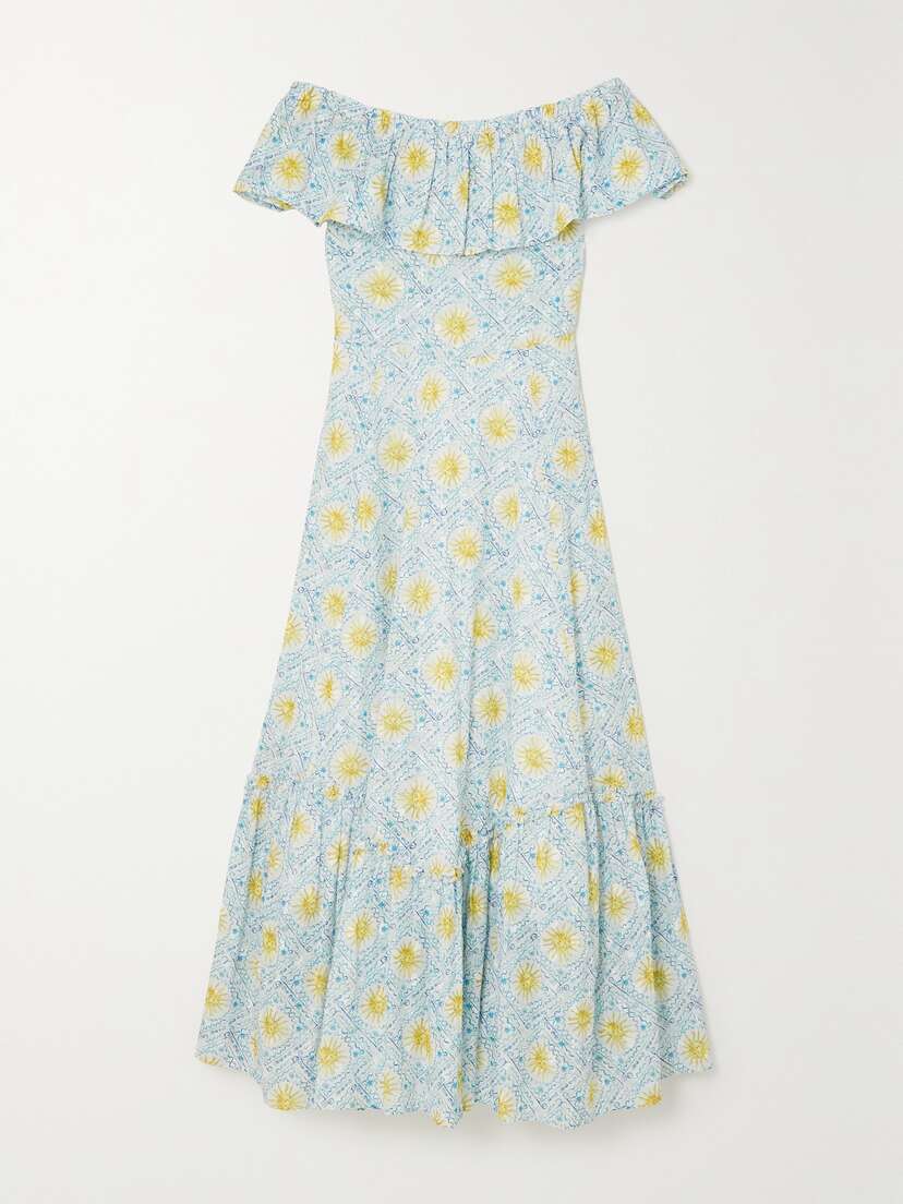 Rixo Mauve Off-the-shoulder Printed Fil Coupé Cotton Midi Dress