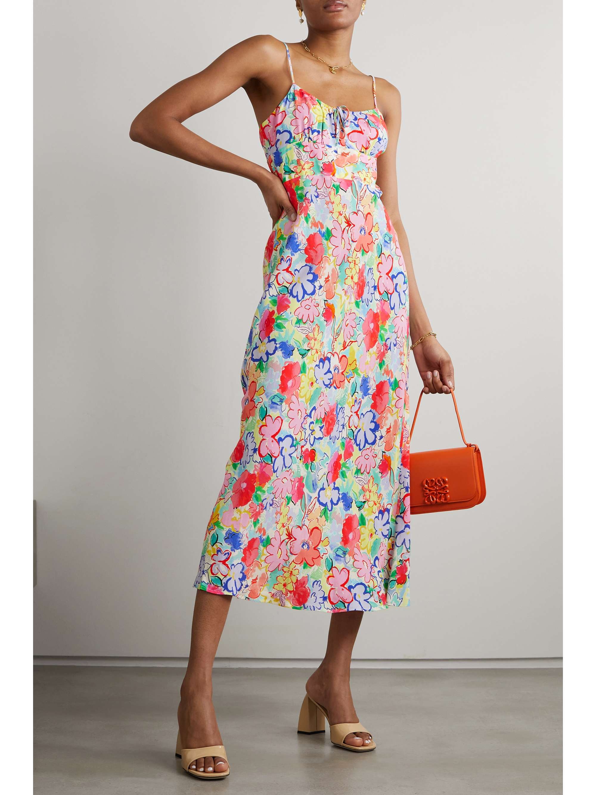 RIXO Lanie tie-detailed floral-print crepe de chine midi dress