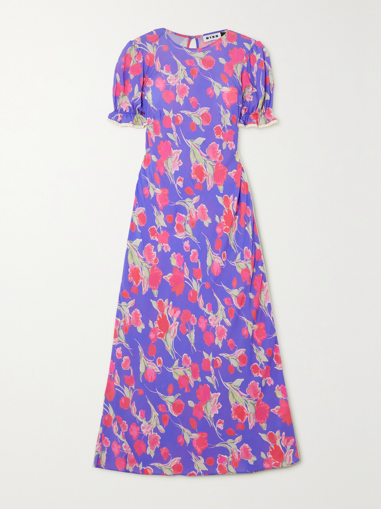 RIXO Venice Lace-trimmed Floral-print Crepe De Chine Midi Dress