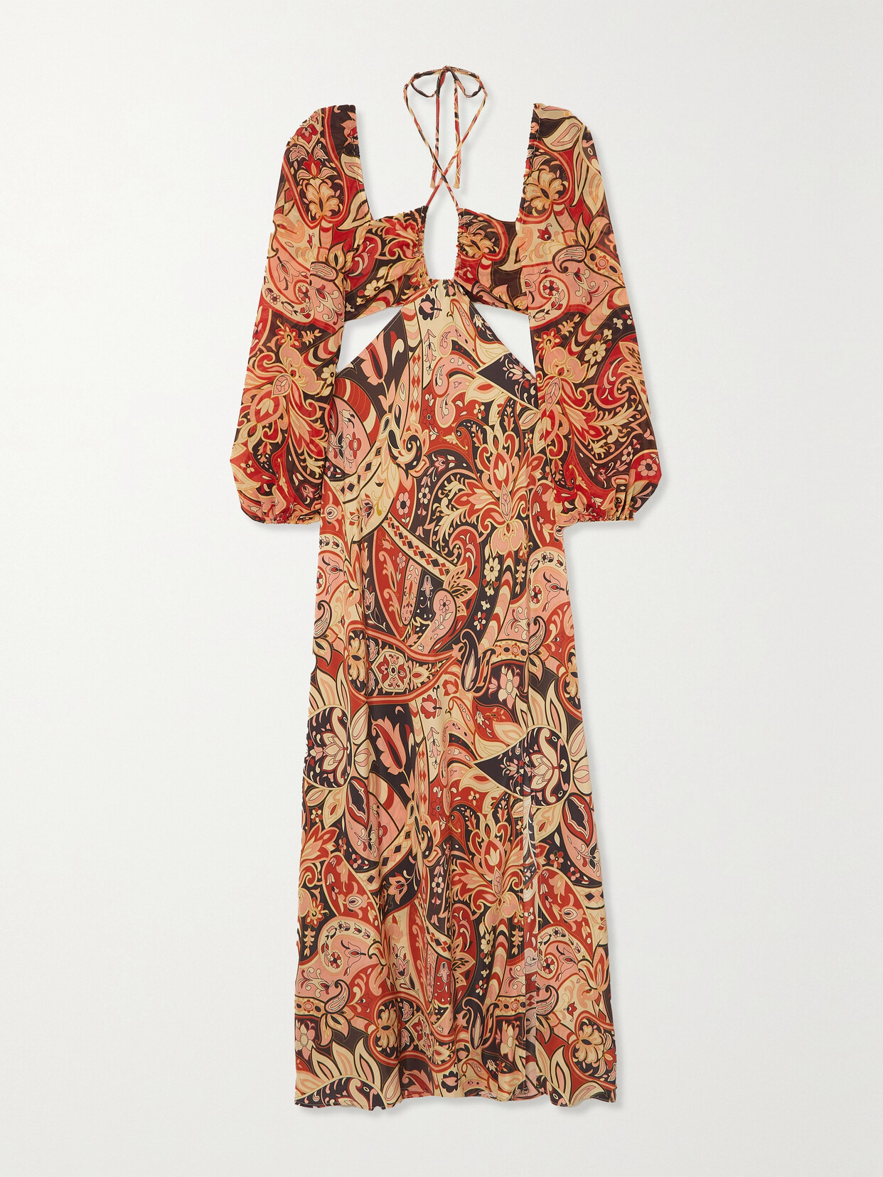 RIXO Kamilla Cutout Paisley-print Silk Crepe De Chine Maxi Dress - Orange