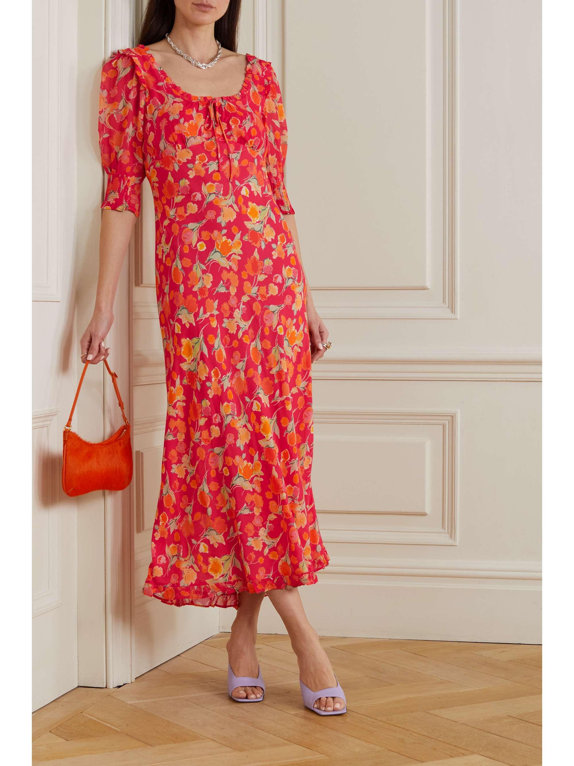 RIXO Sathya ruffled floral-print georgette midi dress