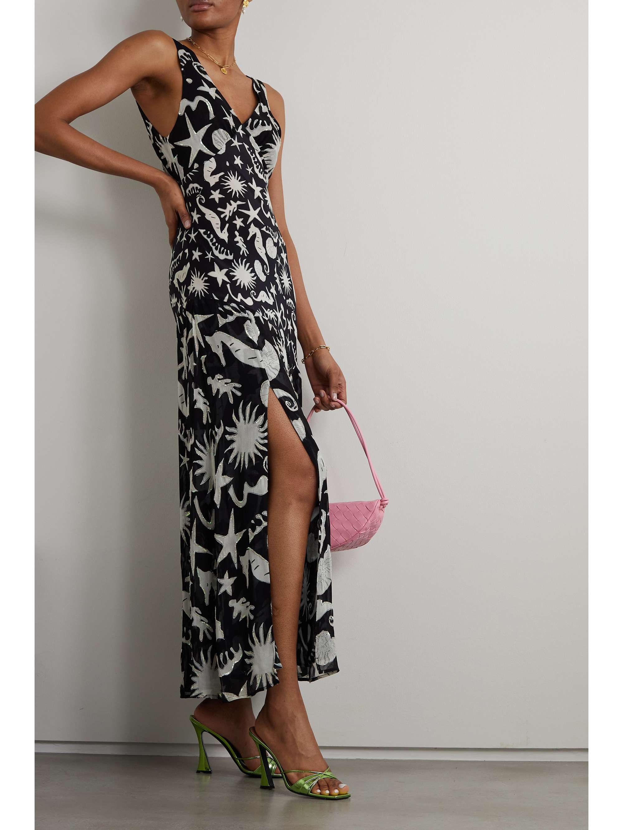 RIXO Moniq sequined printed gauze maxi dress